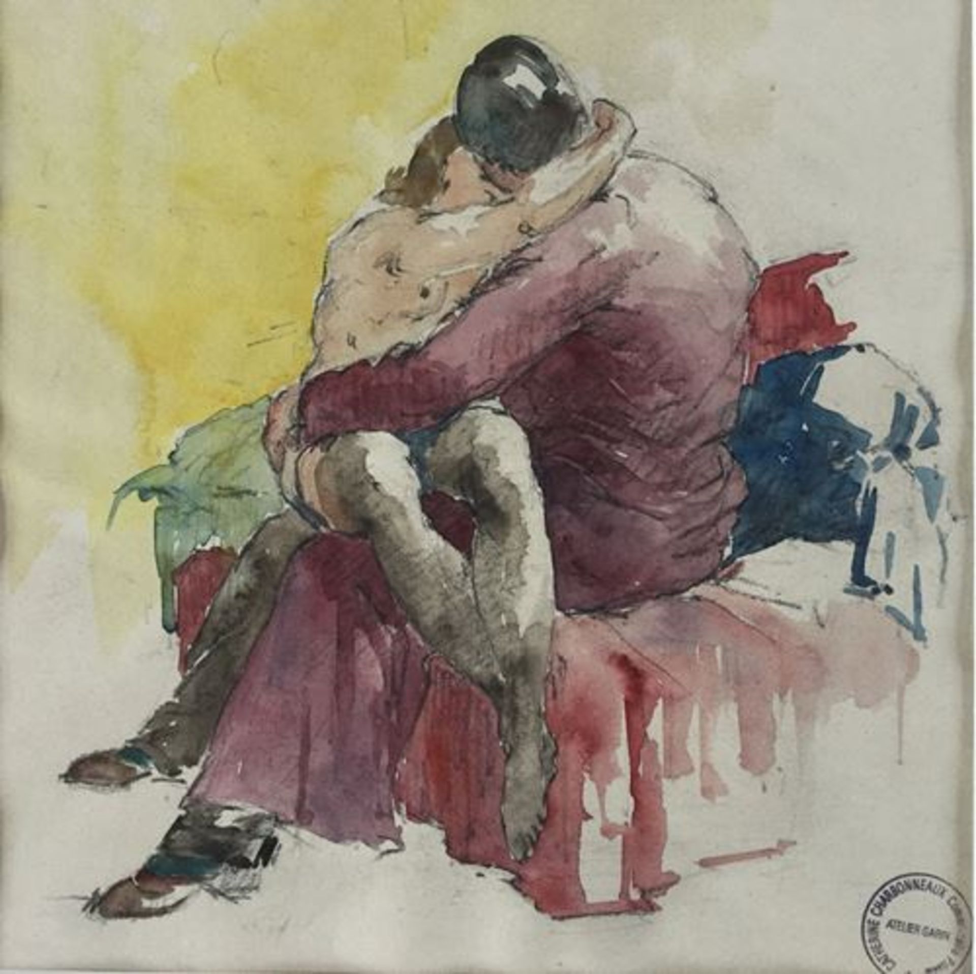 The Kiss. Watercolour, circa 1950 Stamp of the workshop sale (Drouot, [...] - Bild 2 aus 5