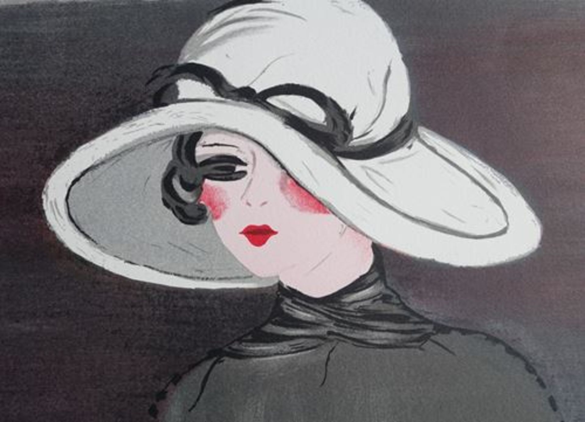 Louise SALOMON Elegant Lady at the balcony Original lithograph Signed in [...] - Bild 4 aus 6