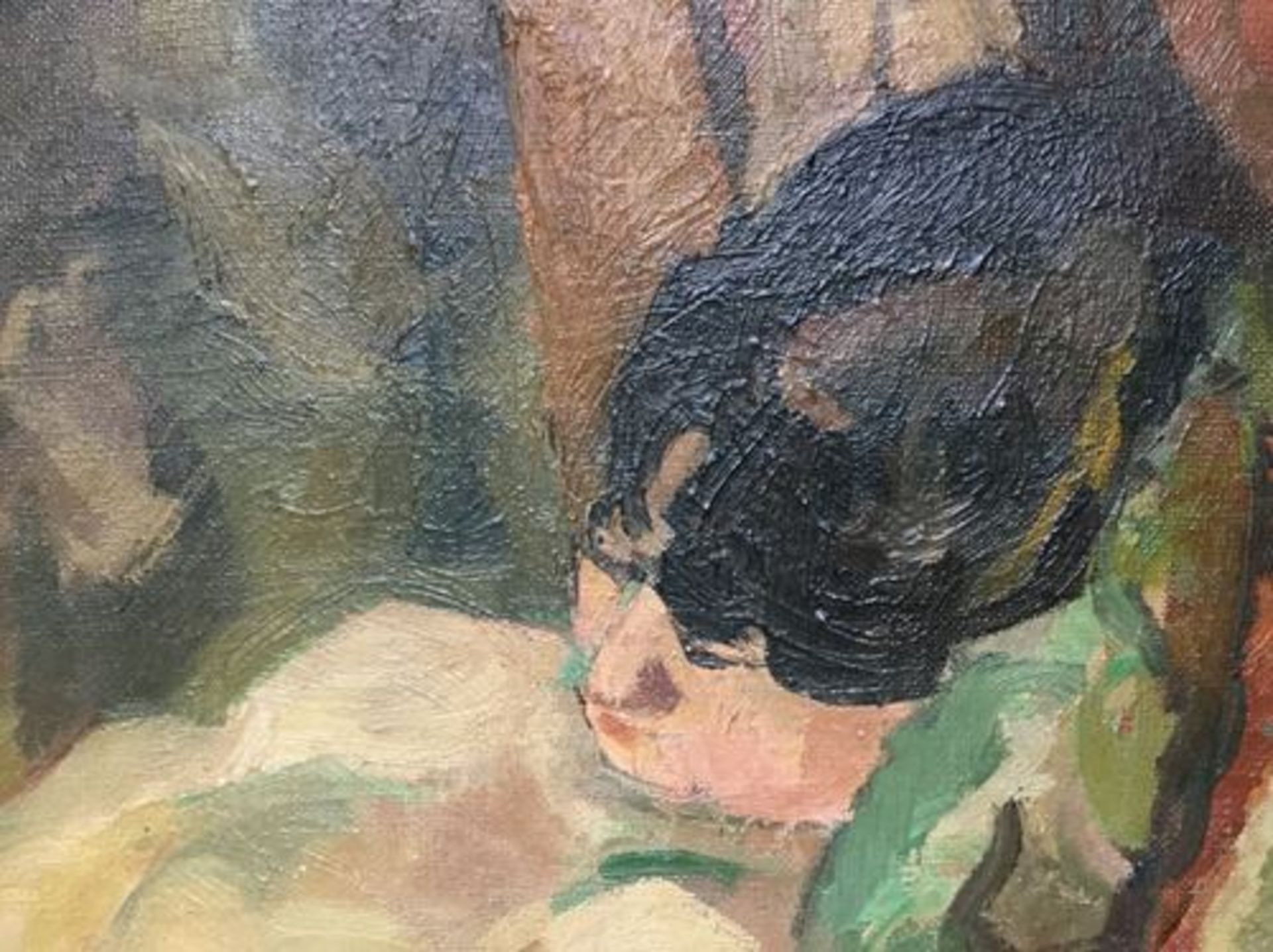 20th c french School Nude lying down Oil on canvas Monogrammed YE bottom right [...] - Bild 3 aus 5