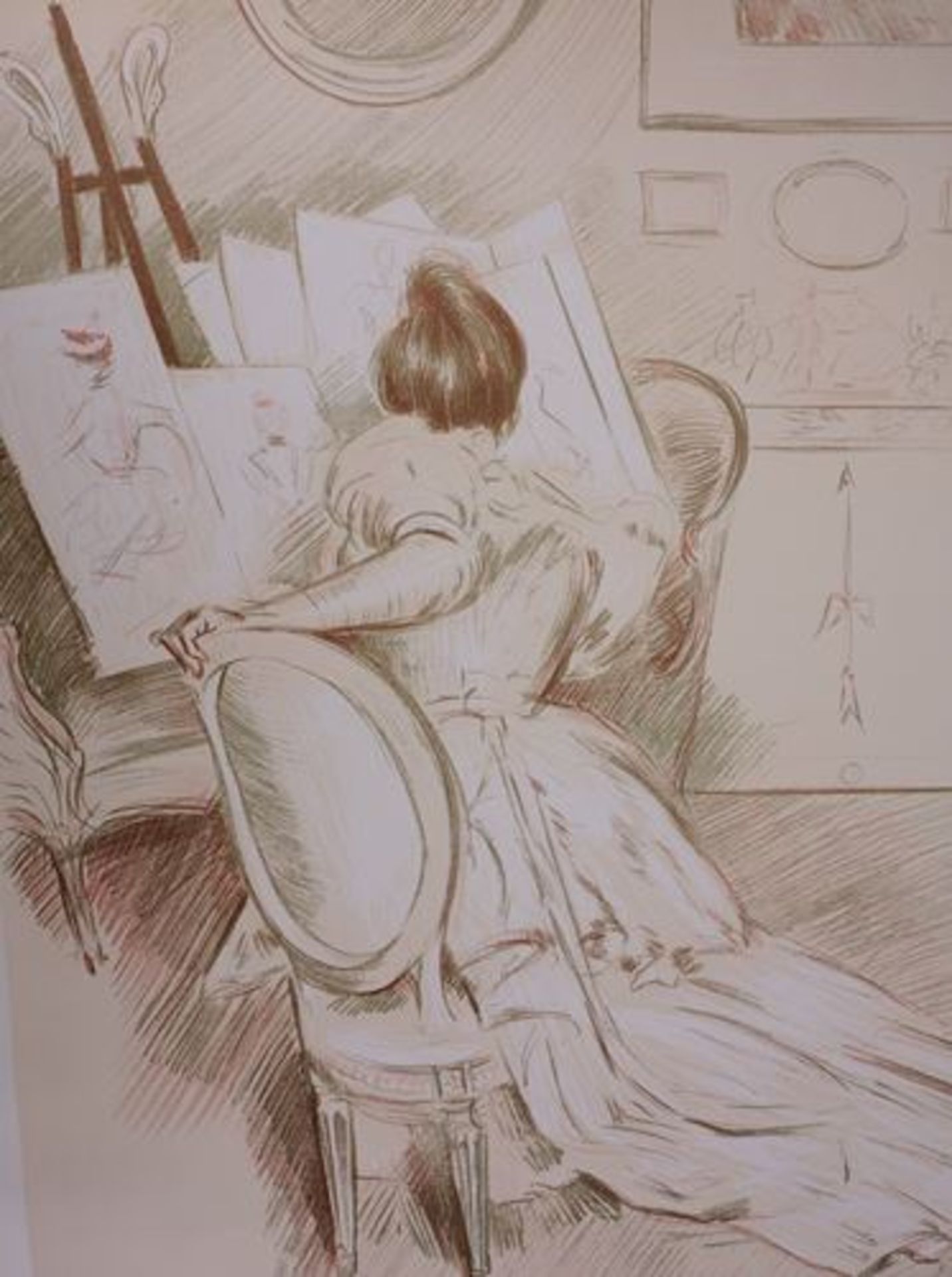 Paul César HELLEU Woman drawing, 1901 Signed lithograph in 3 colors. Signed in the [...] - Bild 3 aus 8