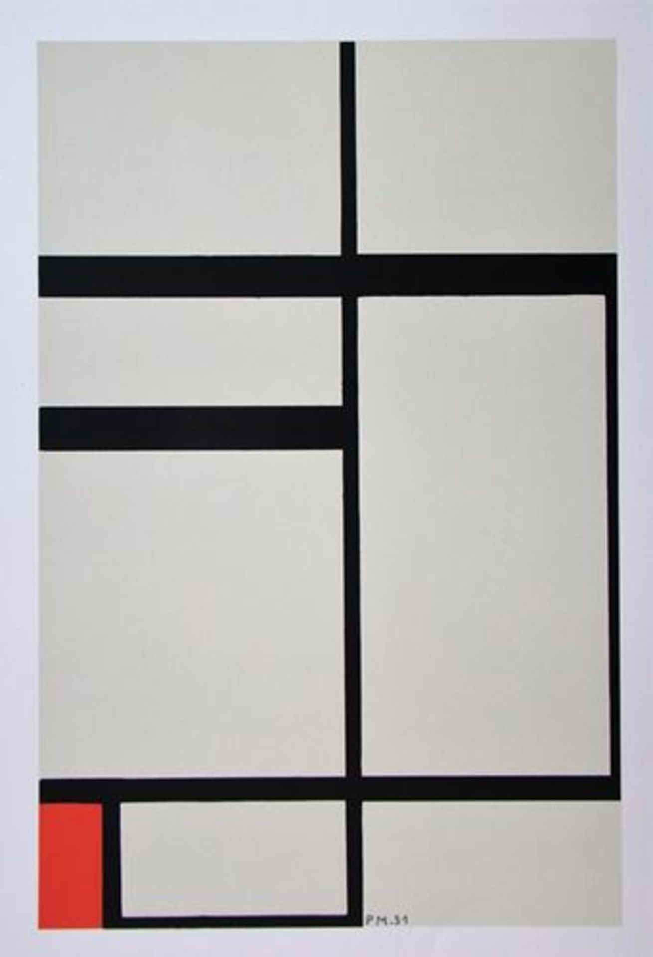 Piet MONDRIAN (after) Composition with red - 1931 Screenprint in 3 [...]