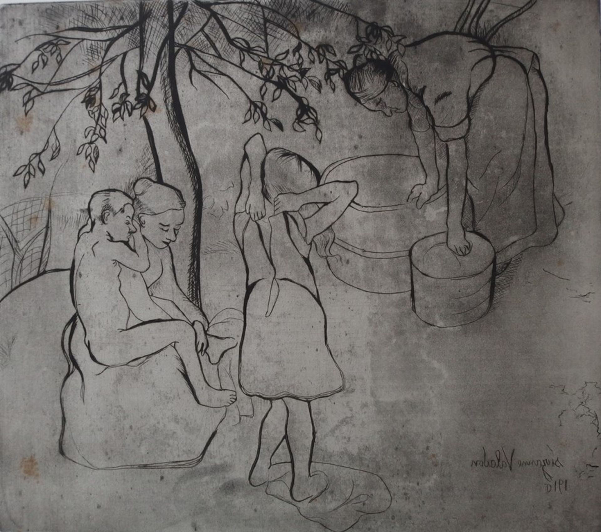 Suzanne VALADON Children Washing in the Garden Original engraving (drypoint) on BFK [...]