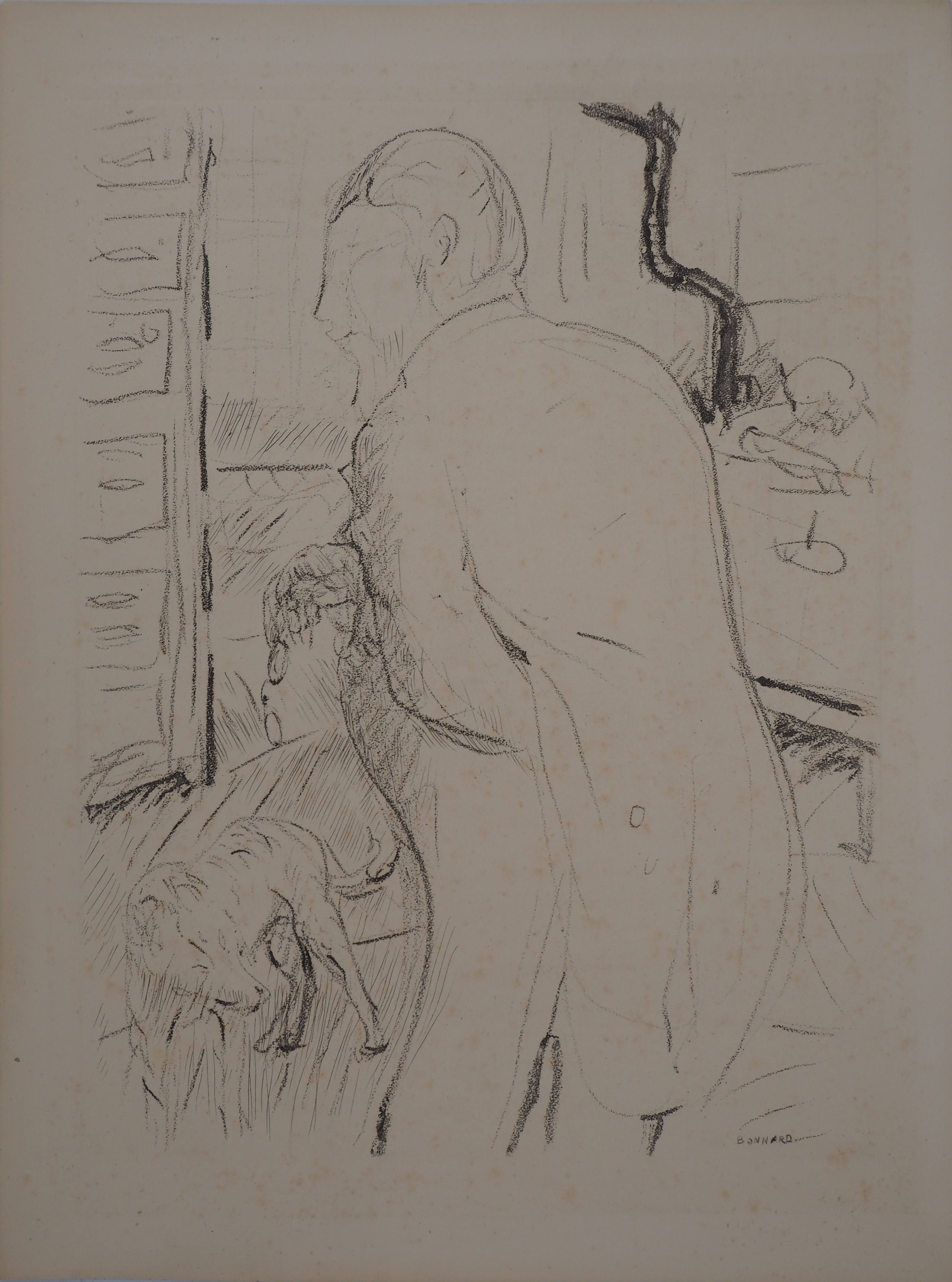 Pierre BONNARD Gentleman and his dog Lithograph Signed in the plate On fine Vellum [...]