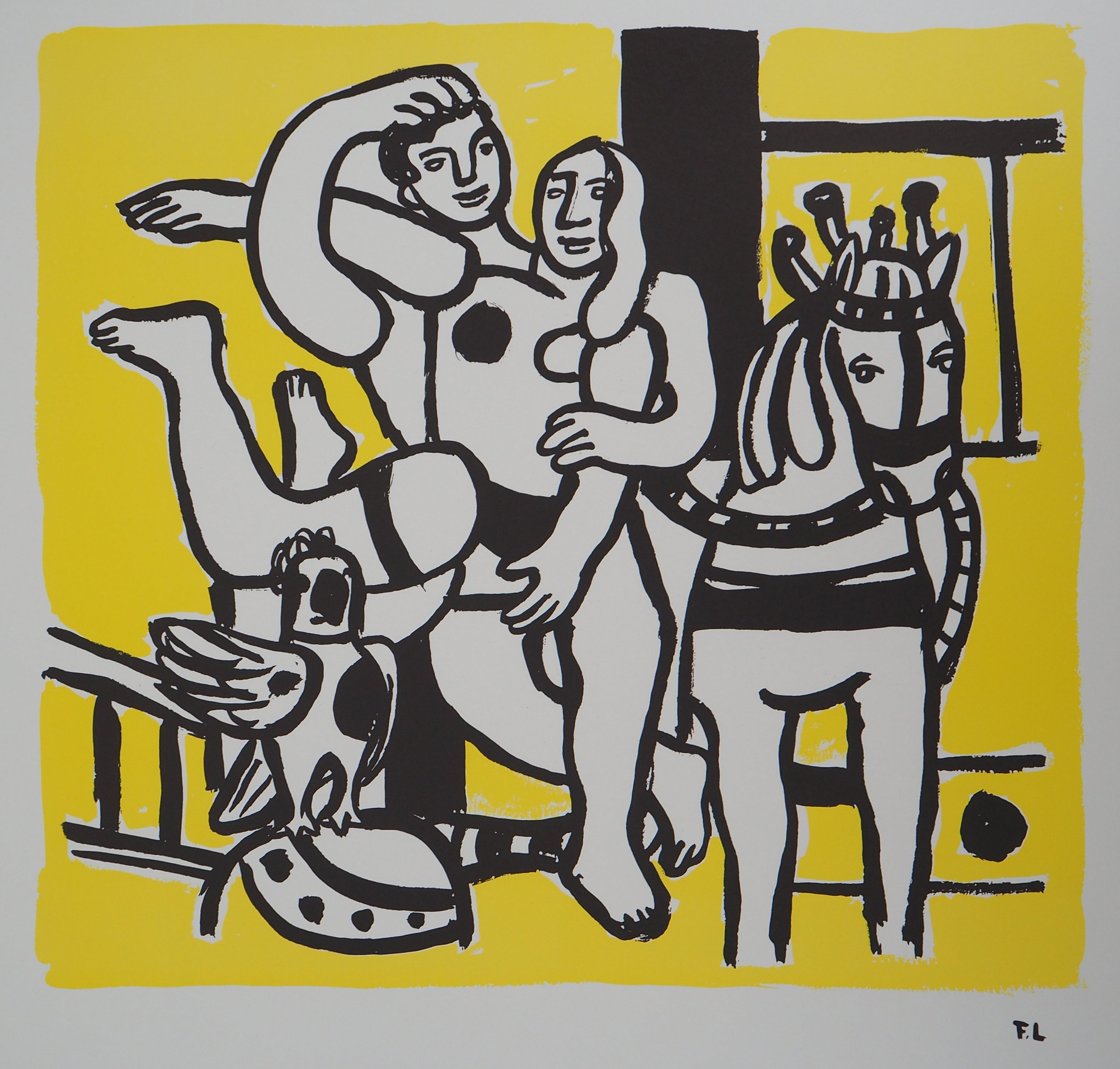 Fernand LEGER (1881 - 1955), Lovers and horse Colored lithograph Signed in the [...]