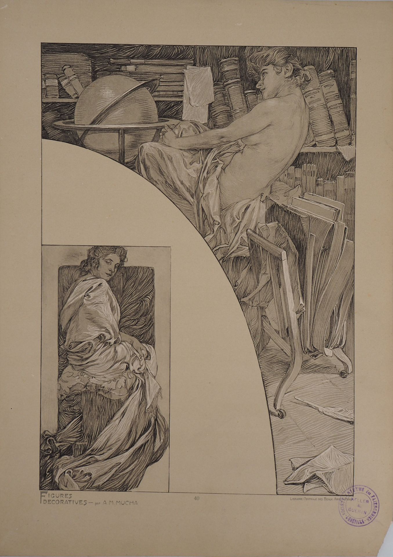 Alphonse MUCHA Model in the library, 1902 Lithograph Signed in the plate On thick [...]