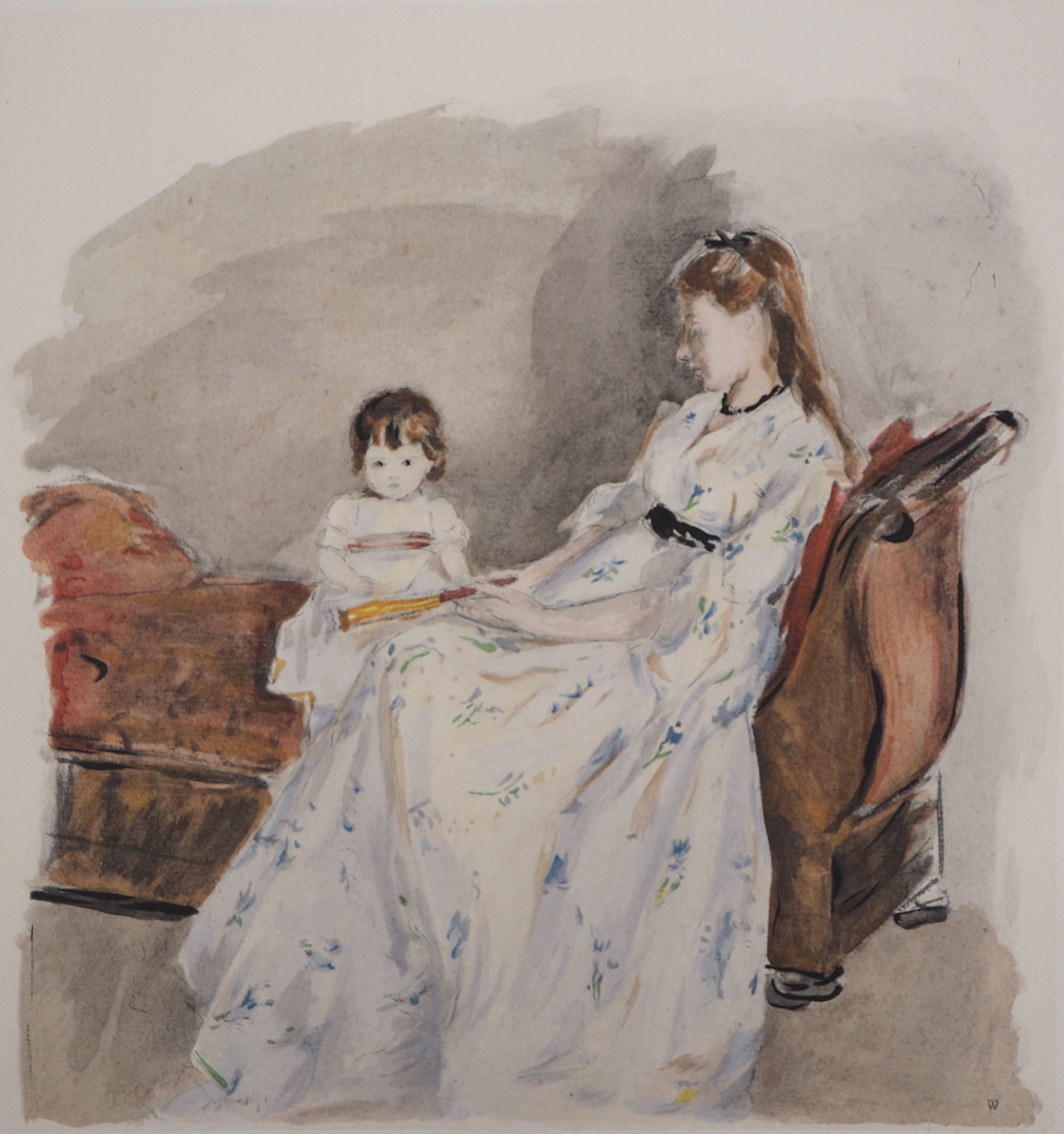 Berthe MORISOT (after) Mother and daughter Lithograph enhanced in stencil Signed in [...]