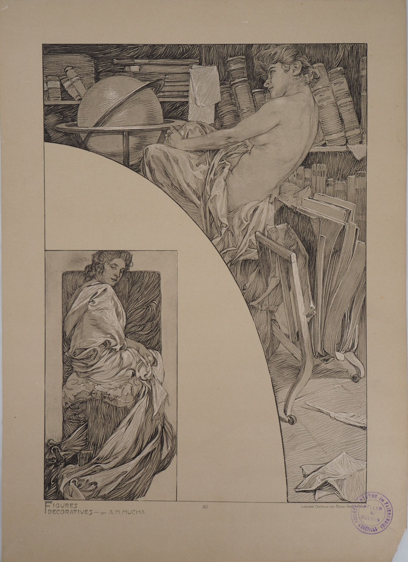 Alphonse MUCHA Model in the library, 1902 Lithograph Signed in the plate On thick [...] - Bild 2 aus 5