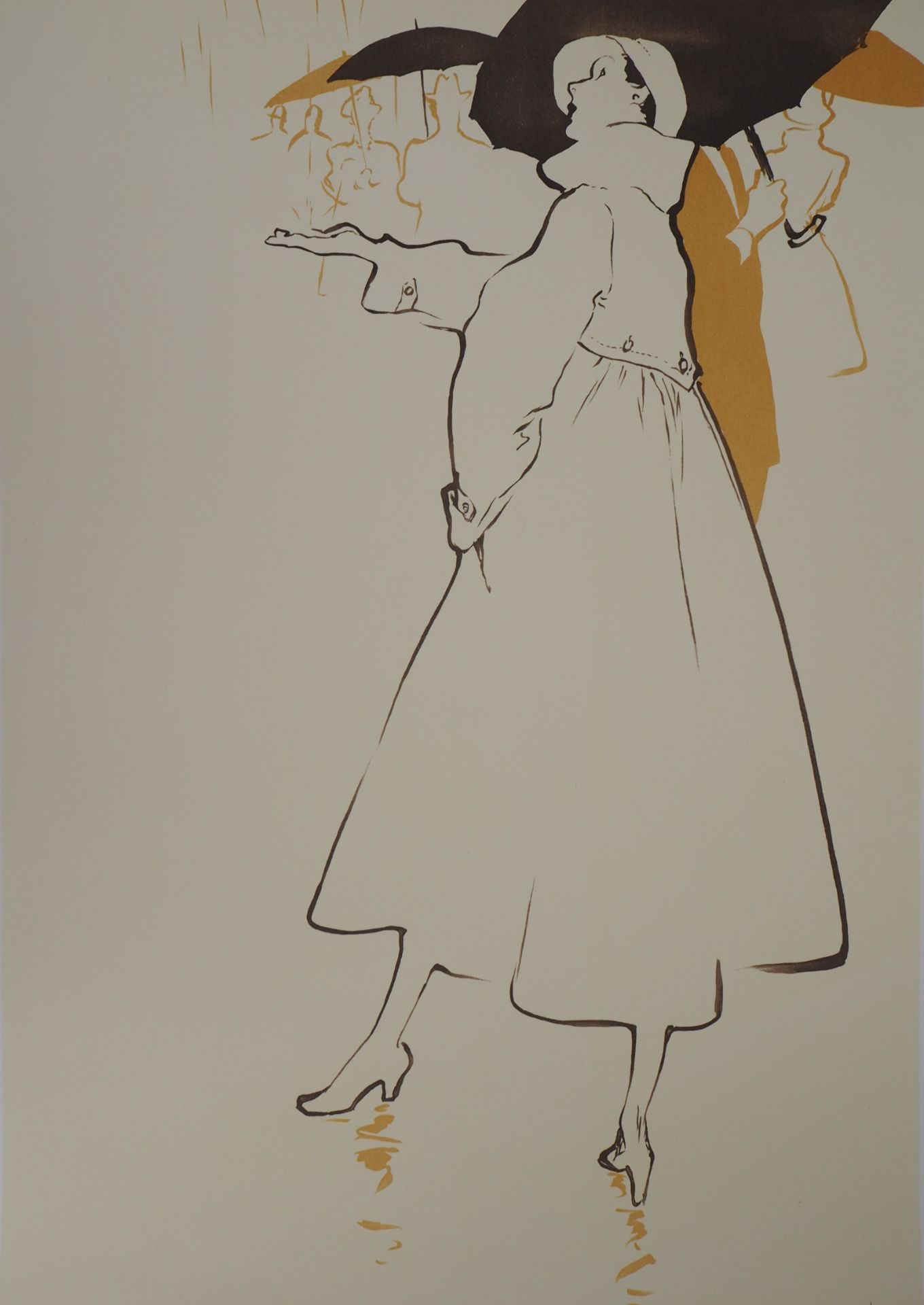 René Gruau Woman with an umbrella: Here comes the rain Original Lithograph Signed [...] - Bild 3 aus 7