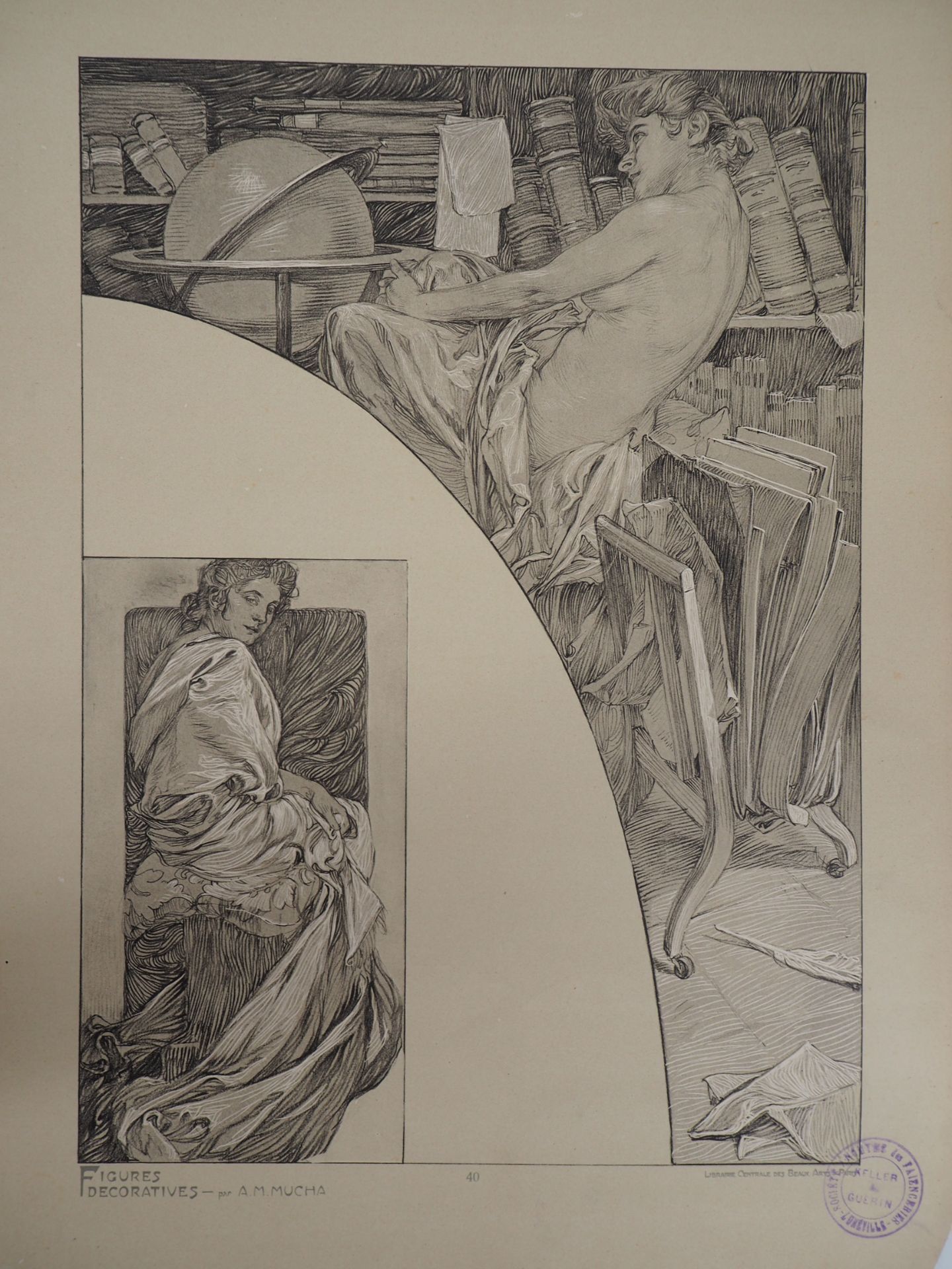 Alphonse MUCHA Model in the library, 1902 Lithograph Signed in the plate On thick [...] - Bild 3 aus 5