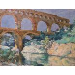 Jean GALLAND (1880-1958). Reflets dans l'eau au Pont du Gard. Huile sur toile, [...]