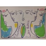 Jean COCTEAU (1889-1963). Lithographie en couleurs représentant cinq visages titrée [...]