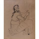 Lucien MAINSSIEUX (1885-1958). Jeune fille orientale tissant. Dessin, signé du [...]