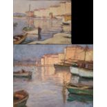 Jean GALLAND (1880-1958). Deux vues du port de Saint-Tropez. Aquarelle, signée, [...]