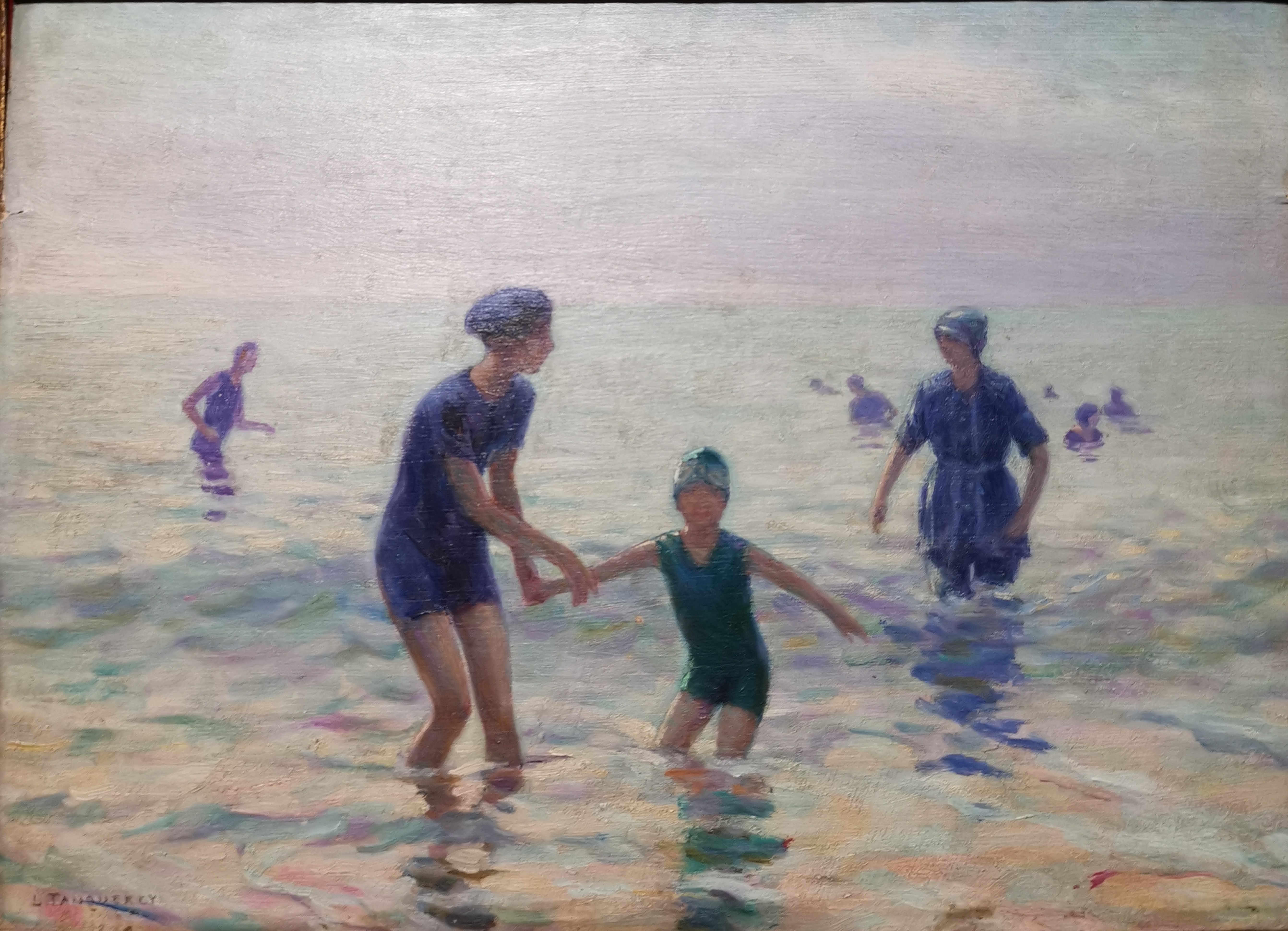 Lucien TANQUEREY (1865-1938). Le bain. Huile sur panneau, signée en bas à gauche. [...]