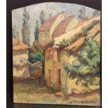 Jean GALLAND (1880-1958). Le village en Provence. Huile sur panneau de forme [...]