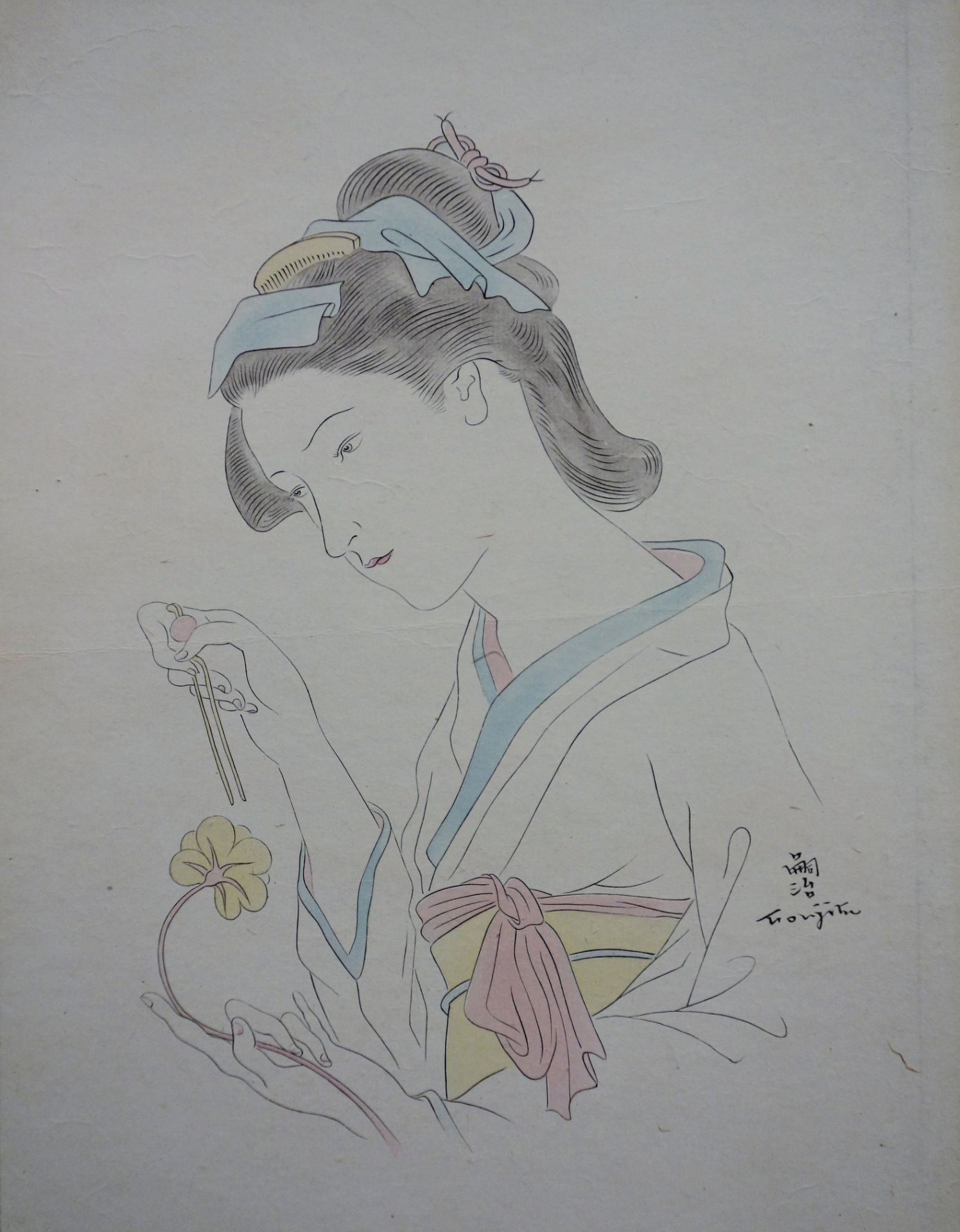 Léonard Tsuguharu FOUJITA Japanese woman with carnation Original engraving Signed [...]