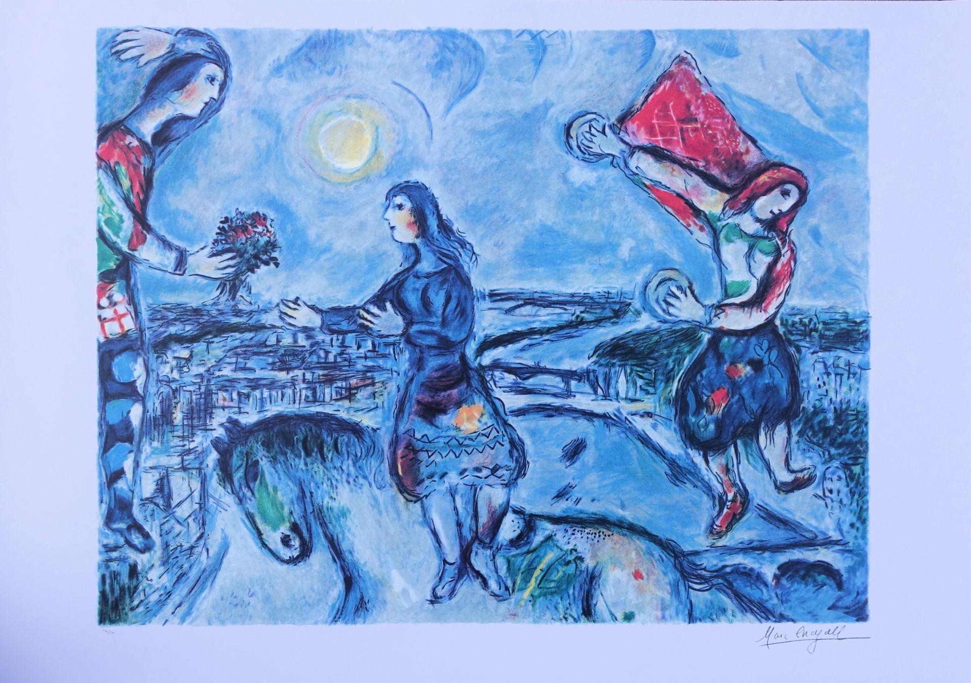 Marc CHAGALL (1887-1985) (after) Lovers on the roof in Paris lithographic print from [...]