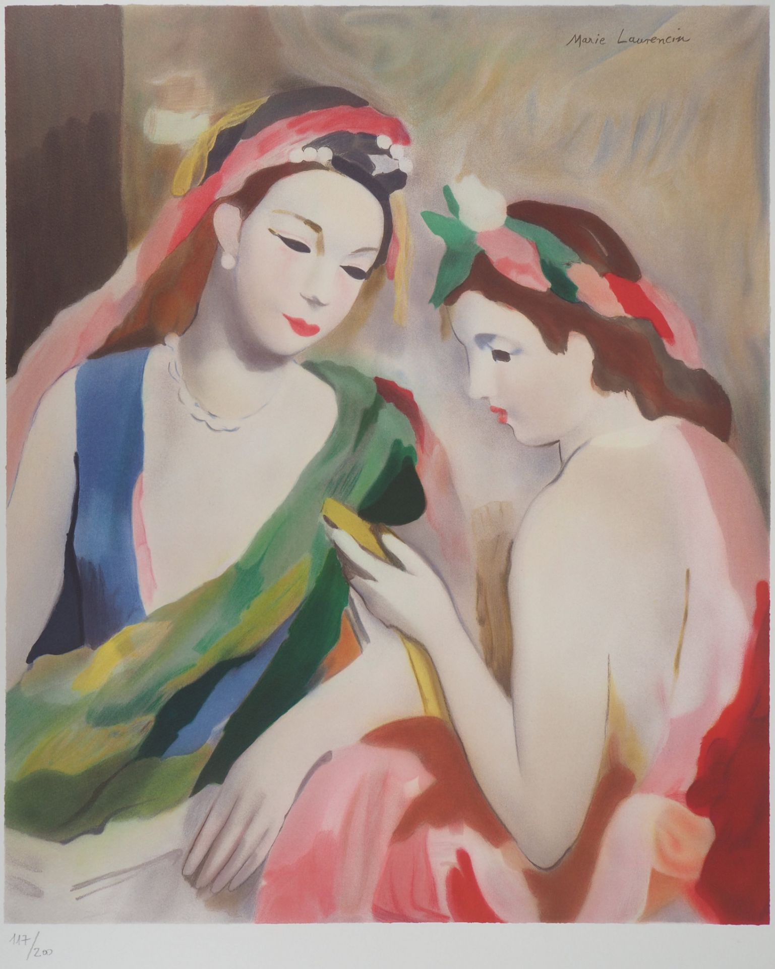 Marie LAURENCIN (1883-1956) Two young girls Colour lithograph on Arches [...]