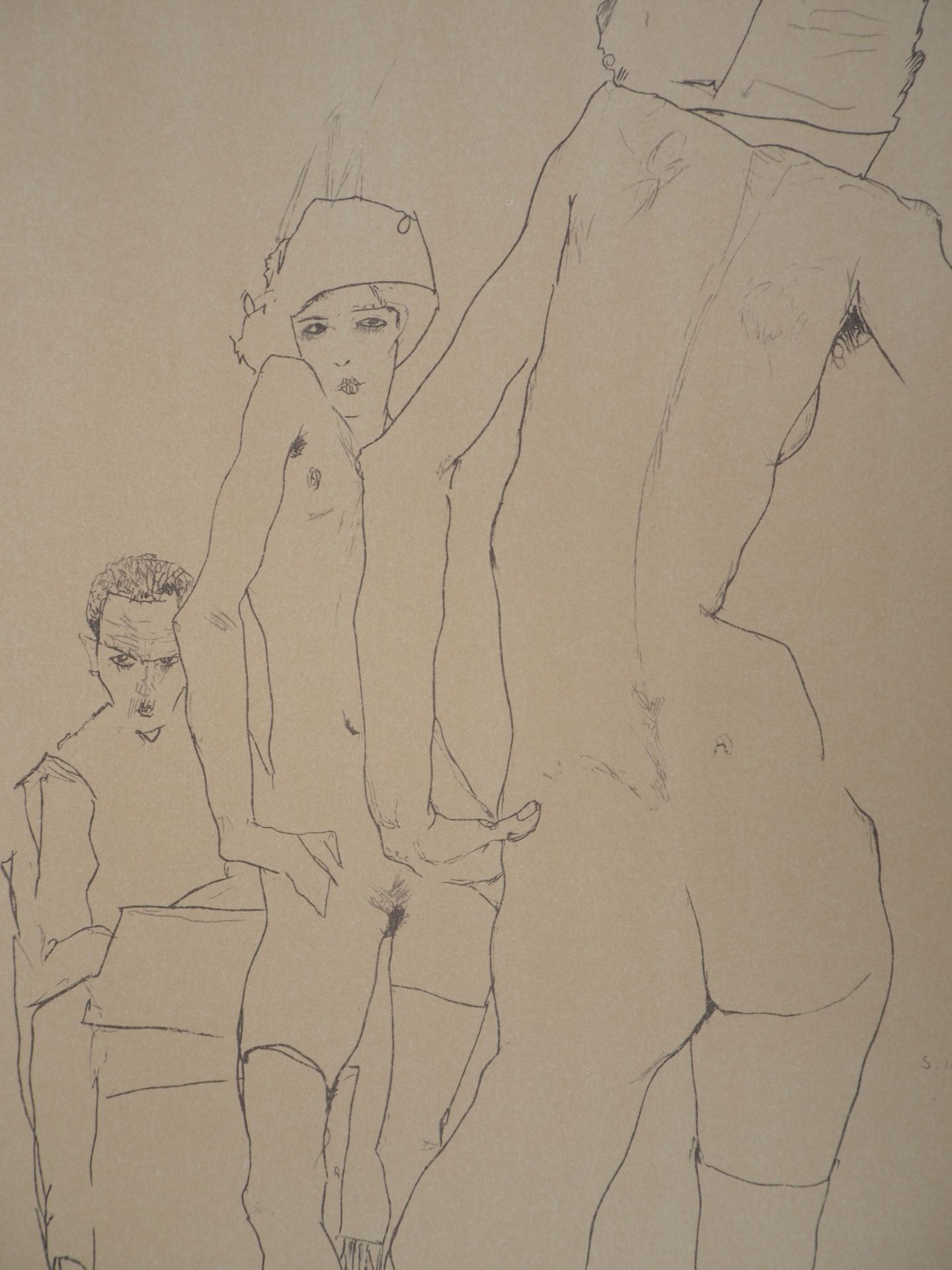 Egon SCHIELE (after) The sketch facing the mirror Colour lithograph Signed in the [...] - Bild 3 aus 7