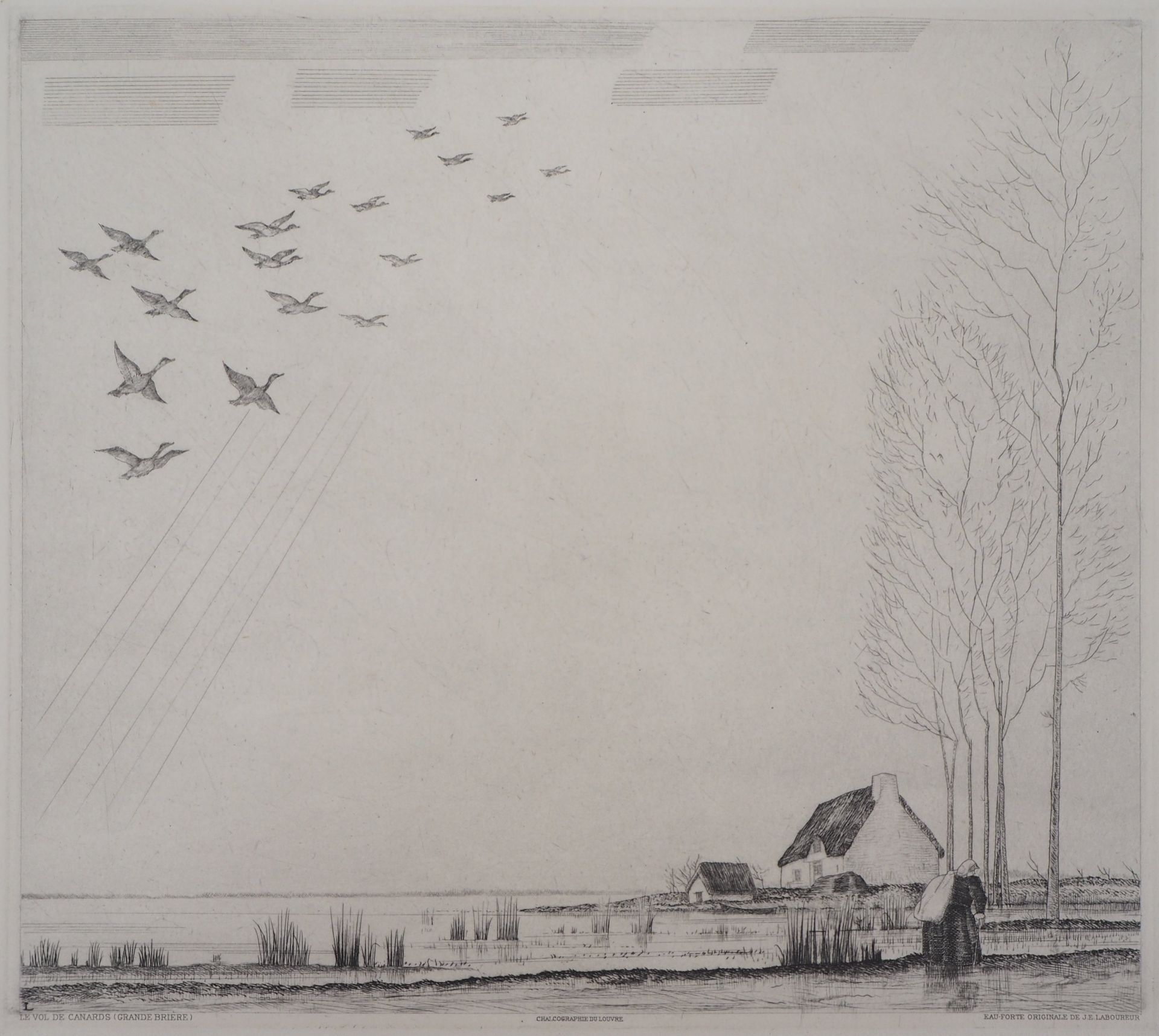 Jean Émile Laboureur Ducks in flight Original engraving Signed in the [...]