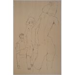 Egon SCHIELE (after) The sketch facing the mirror Colour lithograph Signed in the [...]