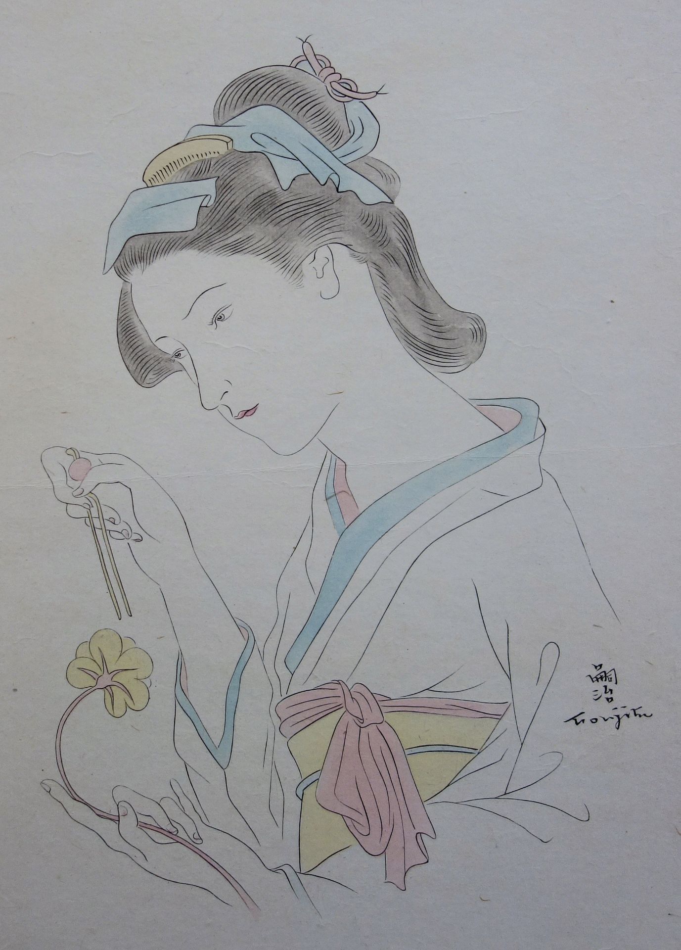 Léonard Tsuguharu FOUJITA Japanese woman with carnation Original engraving Signed [...] - Bild 3 aus 7