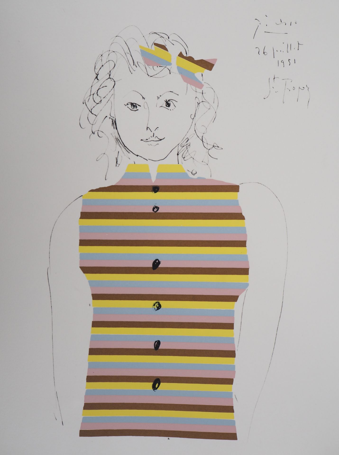 Pablo PICASSO (after) Portrait of a young girl Color lithography Signed in the [...]