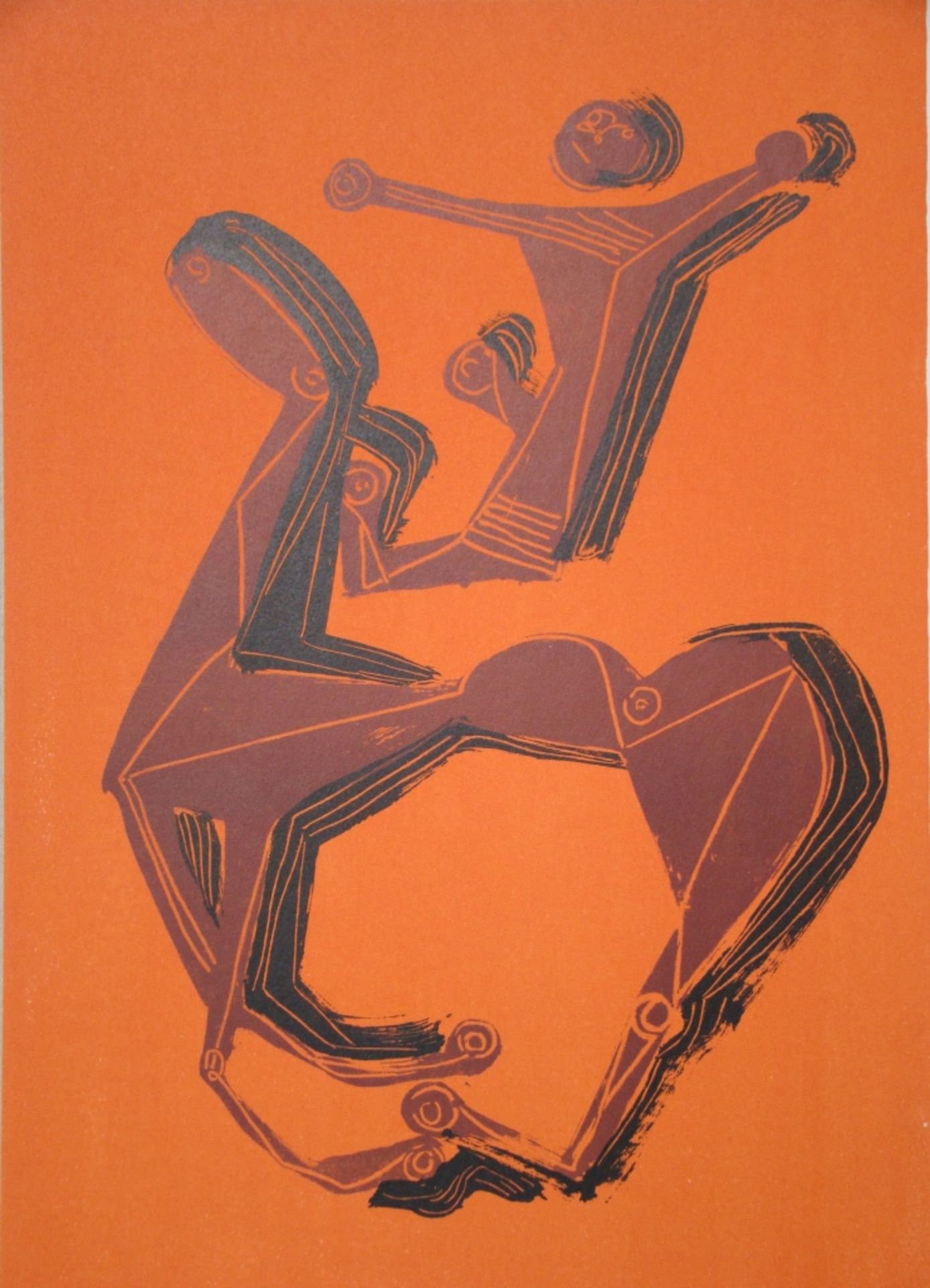 MARINO MARINI Horse and rider on orange background, 1955 Original lithograph in [...]