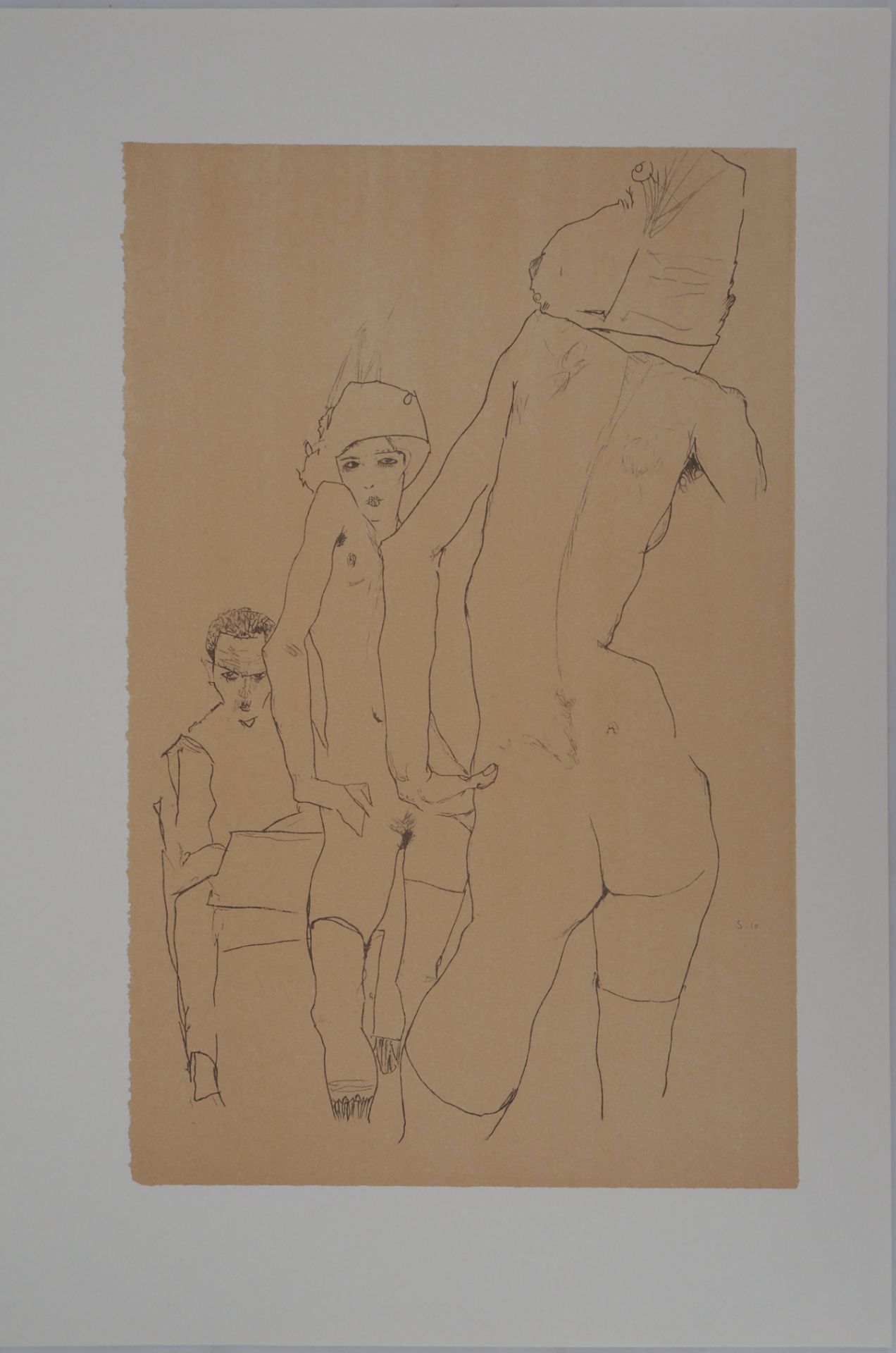 Egon SCHIELE (after) The sketch facing the mirror Colour lithograph Signed in the [...] - Bild 6 aus 7