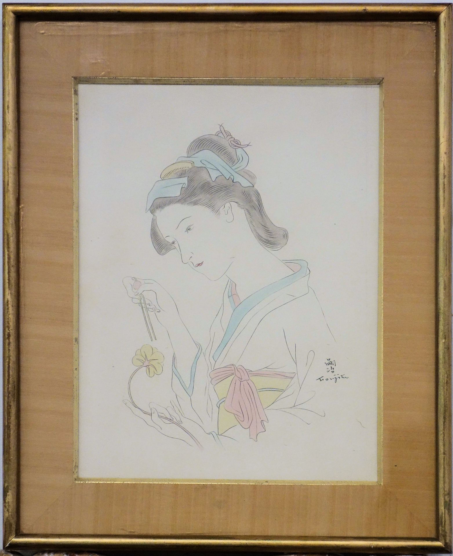 Léonard Tsuguharu FOUJITA Japanese woman with carnation Original engraving Signed [...] - Bild 2 aus 7