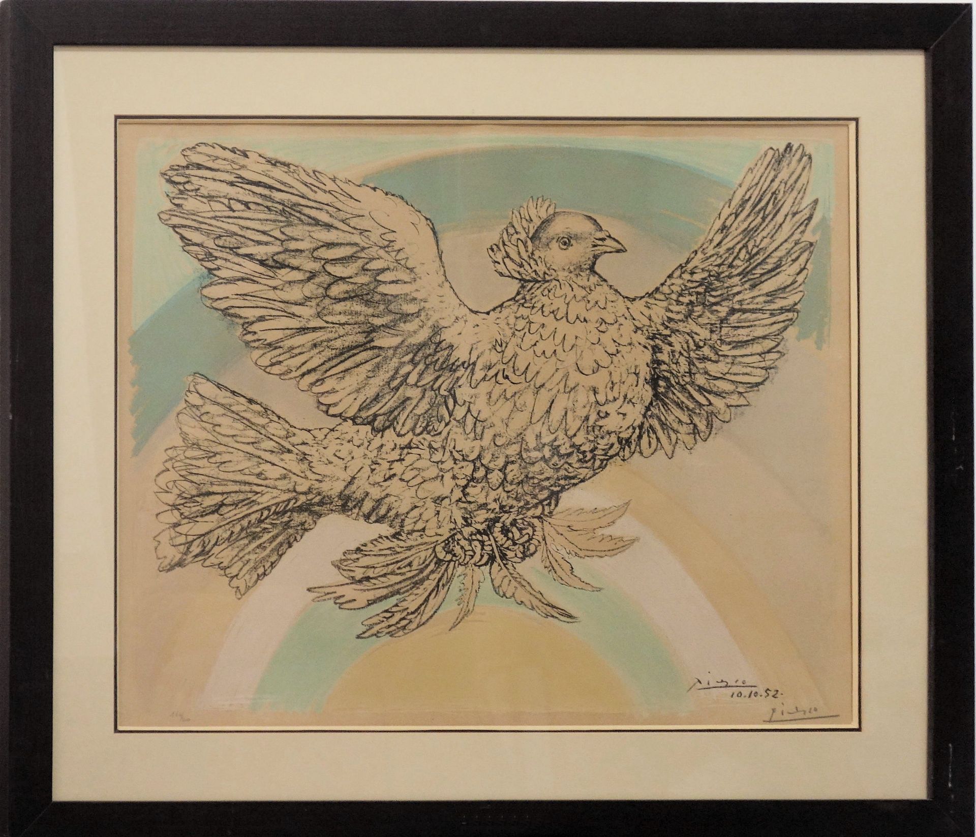 Pablo Picasso (1881-1973) The flying dove at the Arc en Ciel Original lithograph on [...]