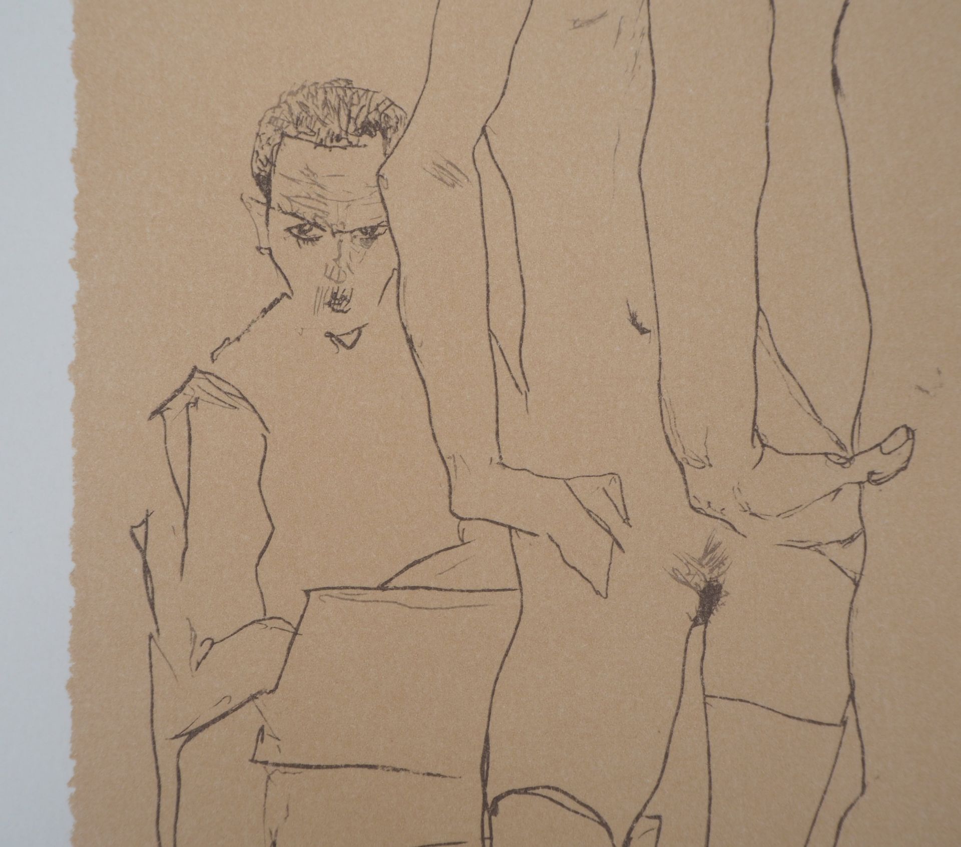 Egon SCHIELE (after) The sketch facing the mirror Colour lithograph Signed in the [...] - Bild 4 aus 7