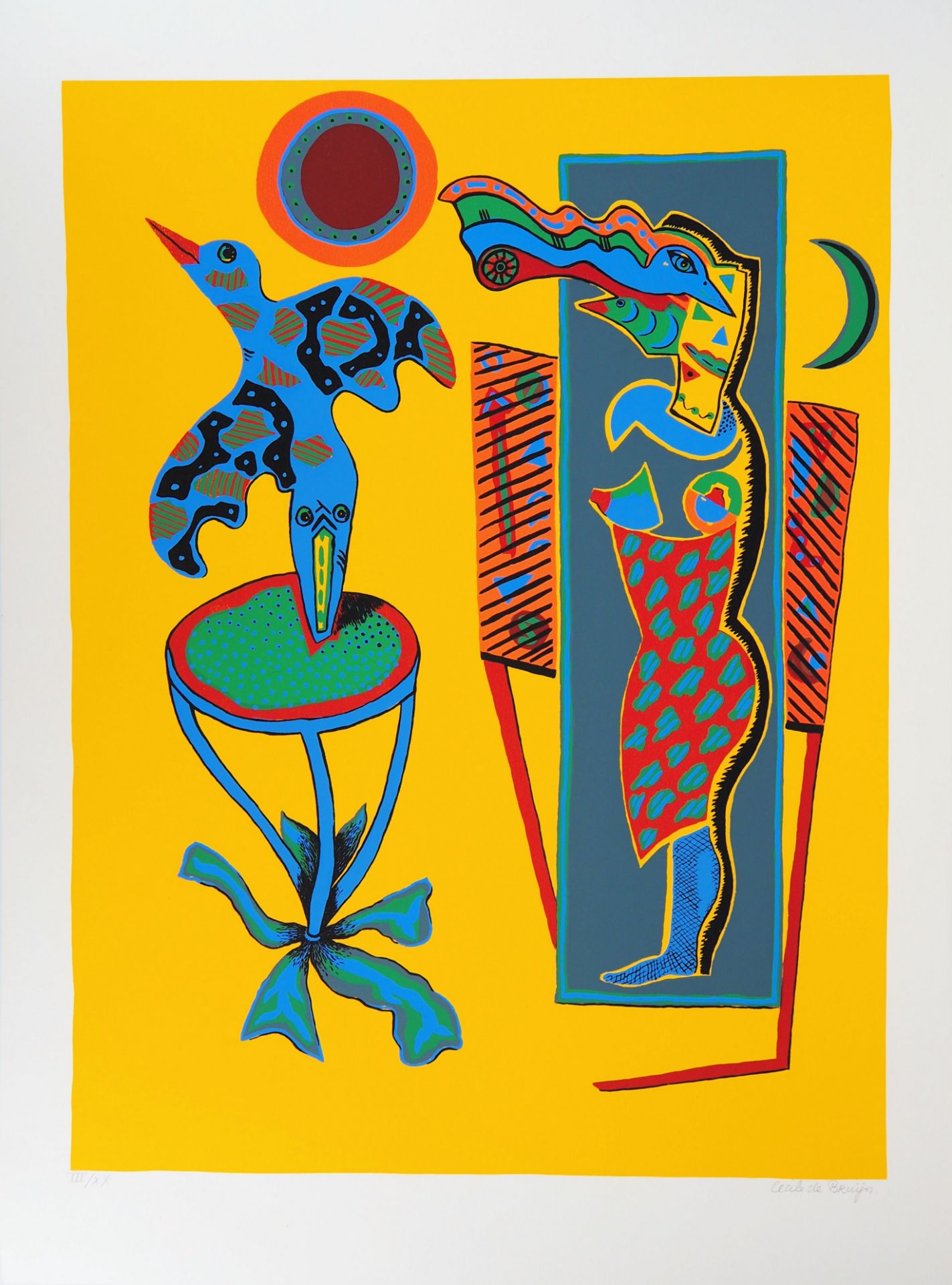 Cécile DE BRUIJN Woman with a bird, 1950 Original silkscreen Signed in [...]