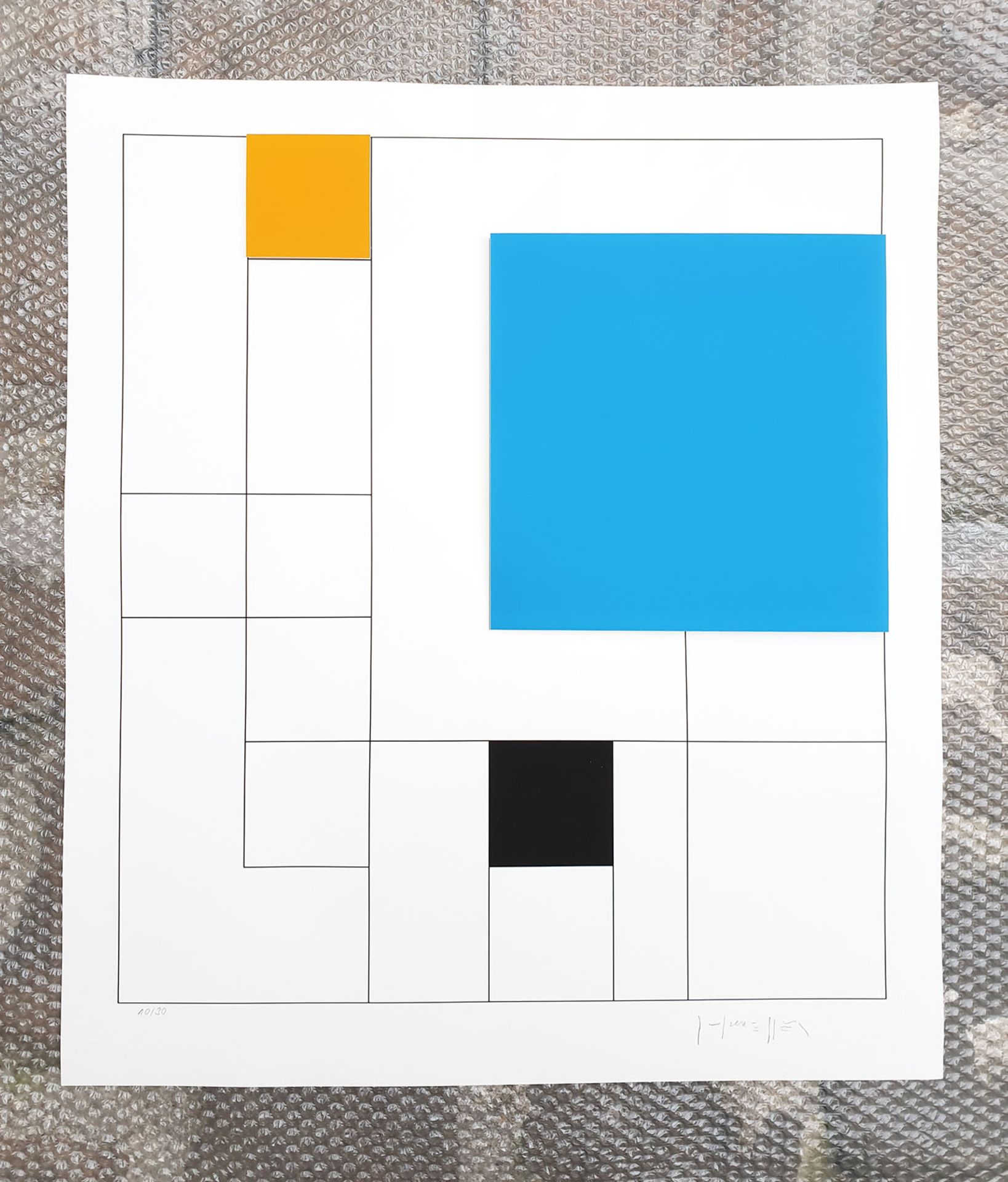Gottfried Honegger Composition 3 squares 3D ( Blue, orange, black ) 2015 Silkscreen [...] - Bild 2 aus 5