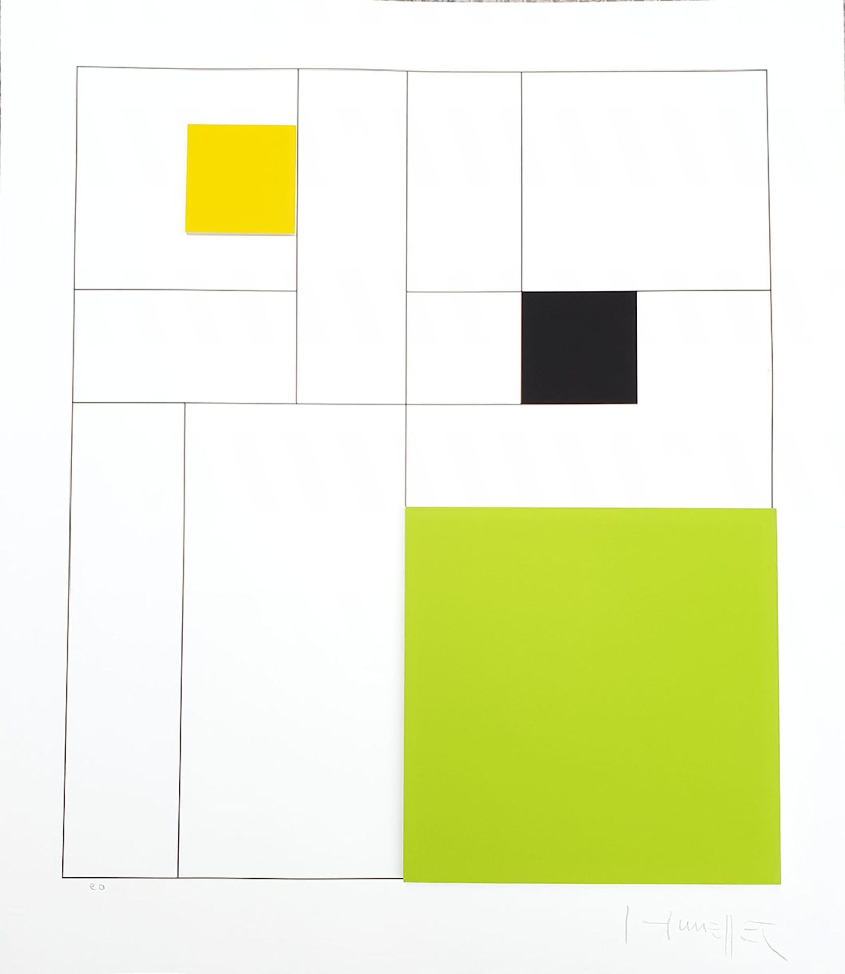 Gottfried Honegger Composition 3 squares 3D ( green, black, yellow ) 2015 Silkscreen [...]