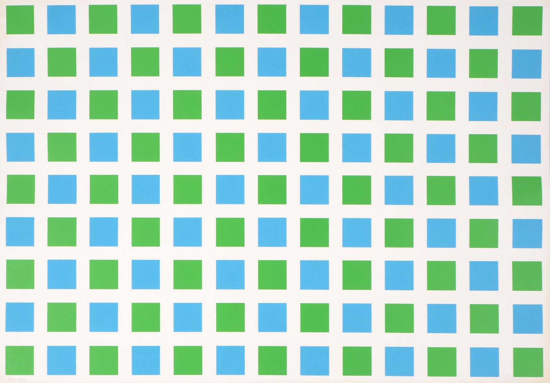 François MORELLET Green and bleue grid pattern Original serigraph Signed in pencil [...]