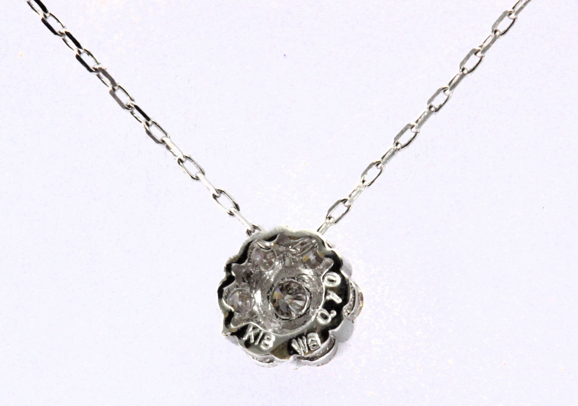 Diamond cluster pendant with an 18k white gold setting and chain - Image 2 of 2