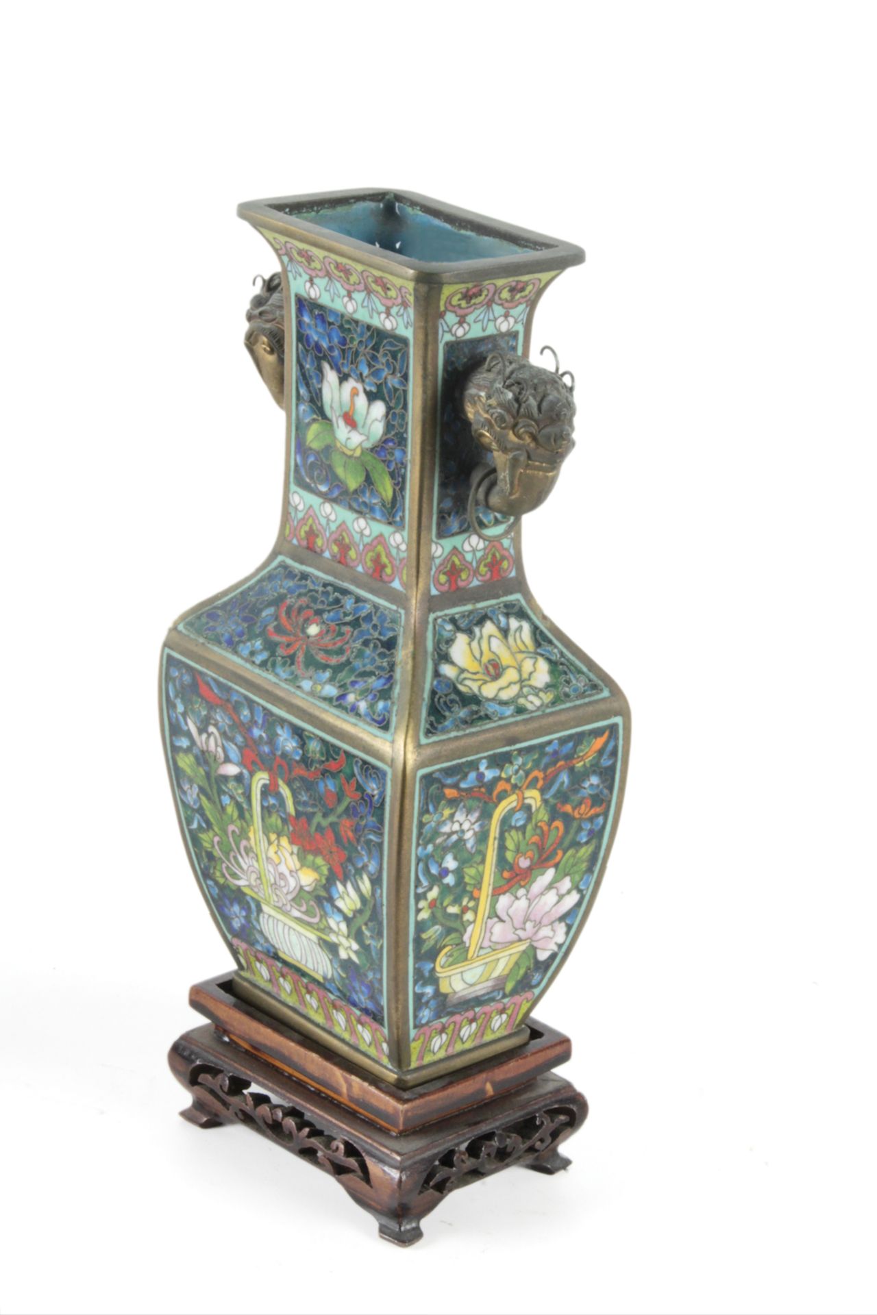 A pair of mid 20th century Chinese bronze and cloisonné enamel vases - Image 3 of 5