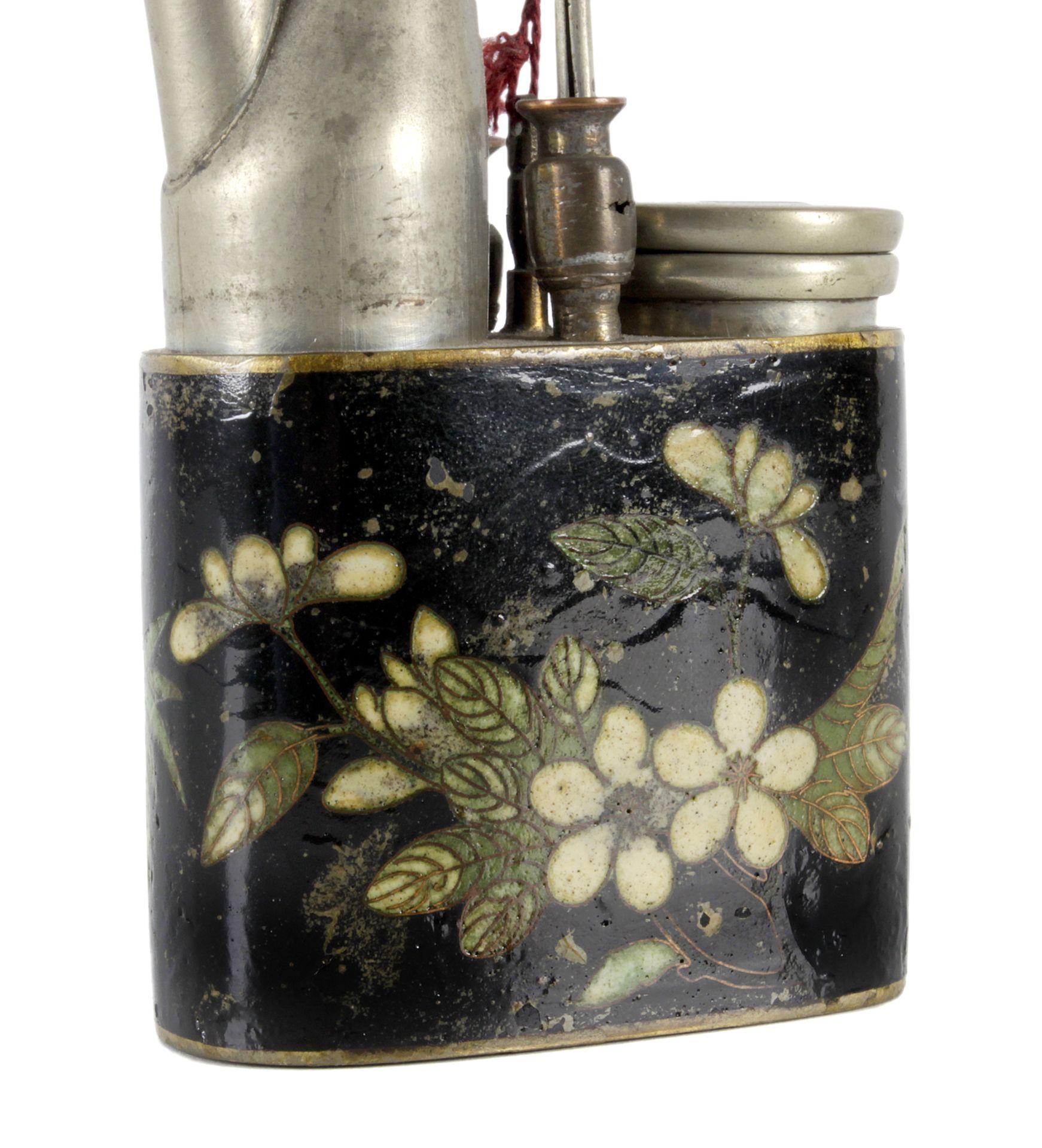 Late 19th century Chinese paktong and cloisonné enamel water pipe - Image 3 of 4