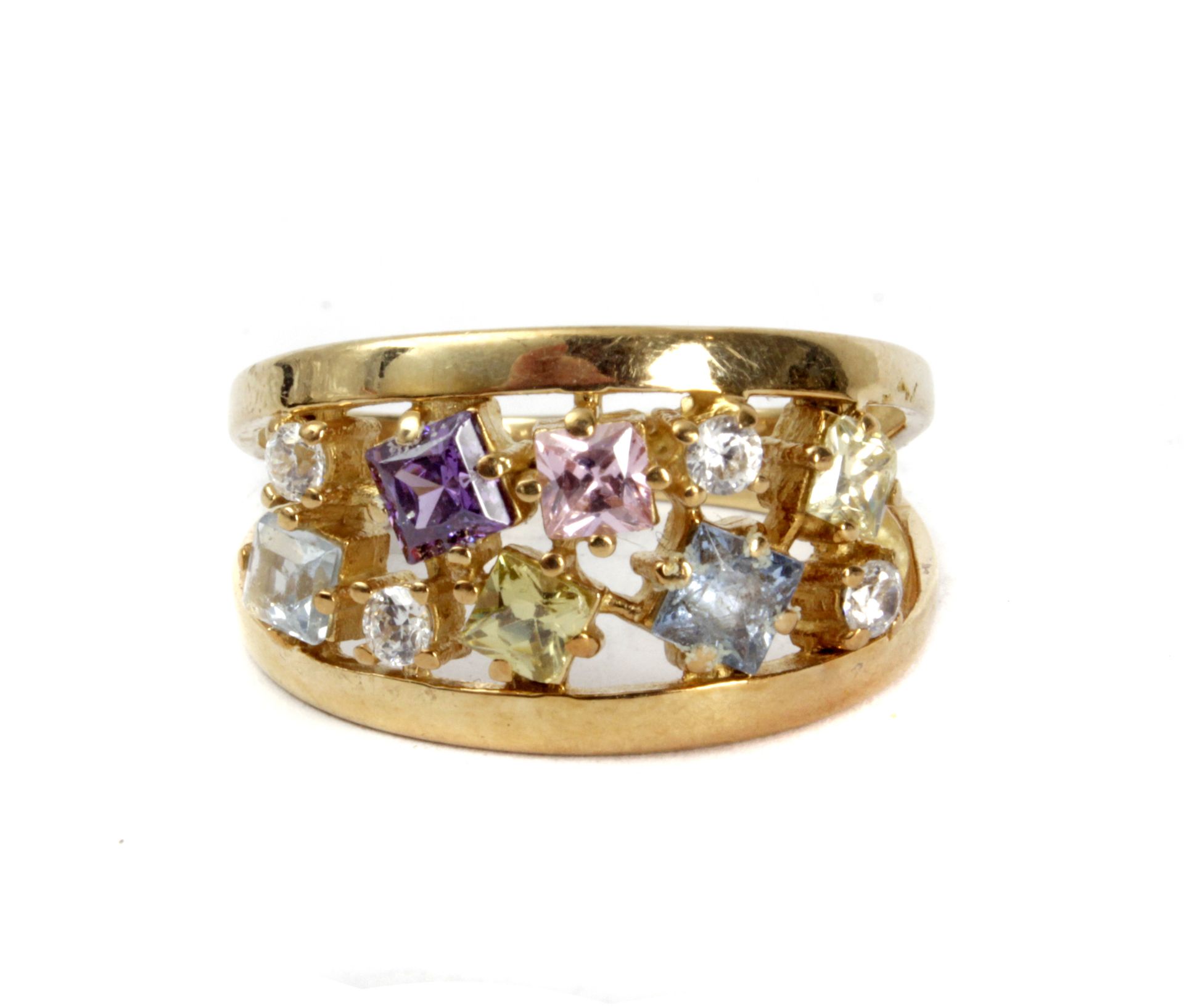 Diamond and colour stones ring with an 18k yellow gold setting