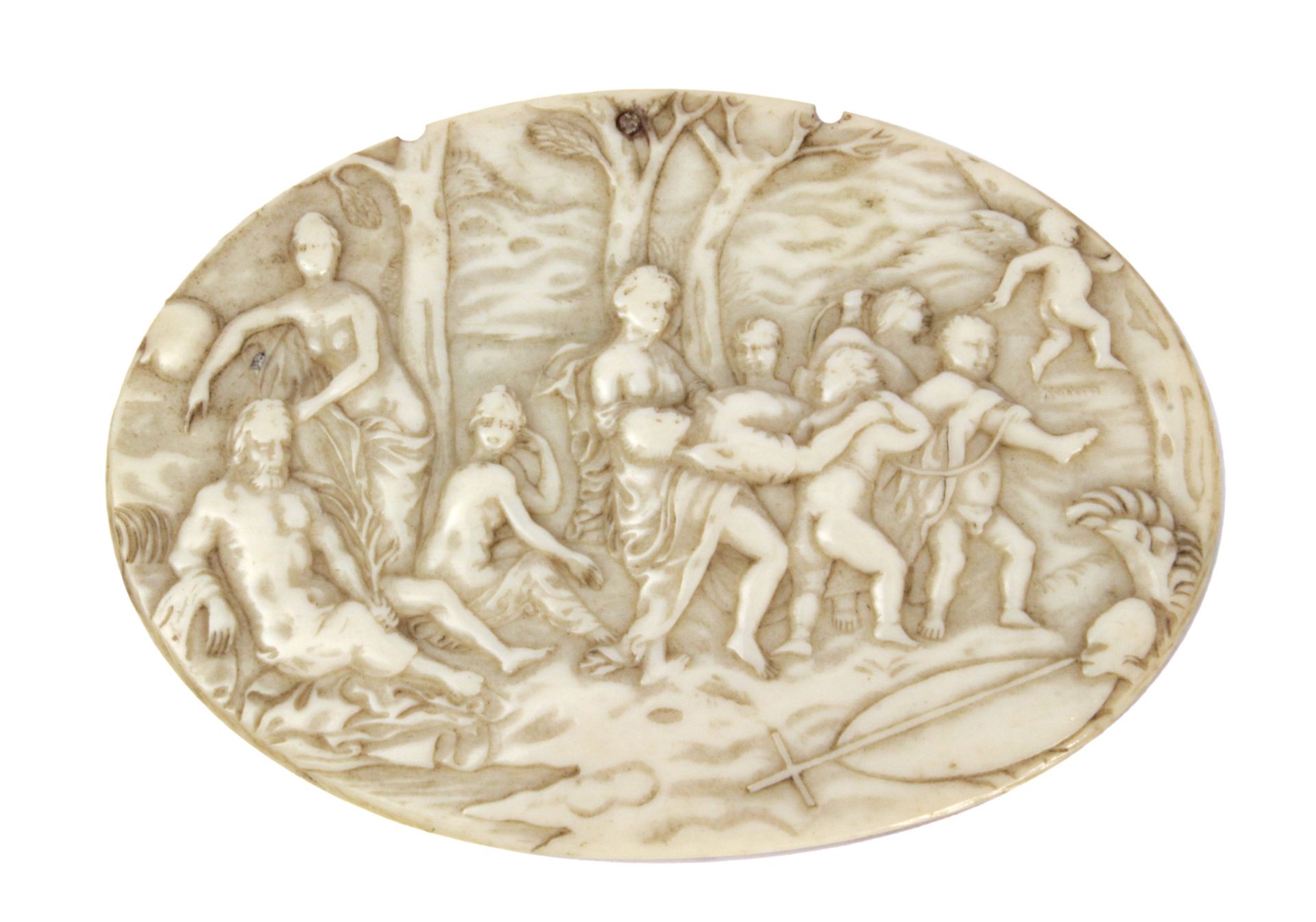 16th-17th centuries Italian school. Carved ivory mythological plaque