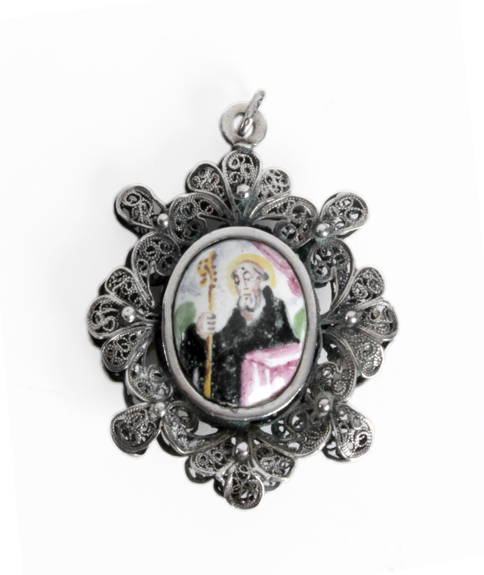 Late 18th century Spanish reliquary pendant in silver and porcelain - Bild 2 aus 2