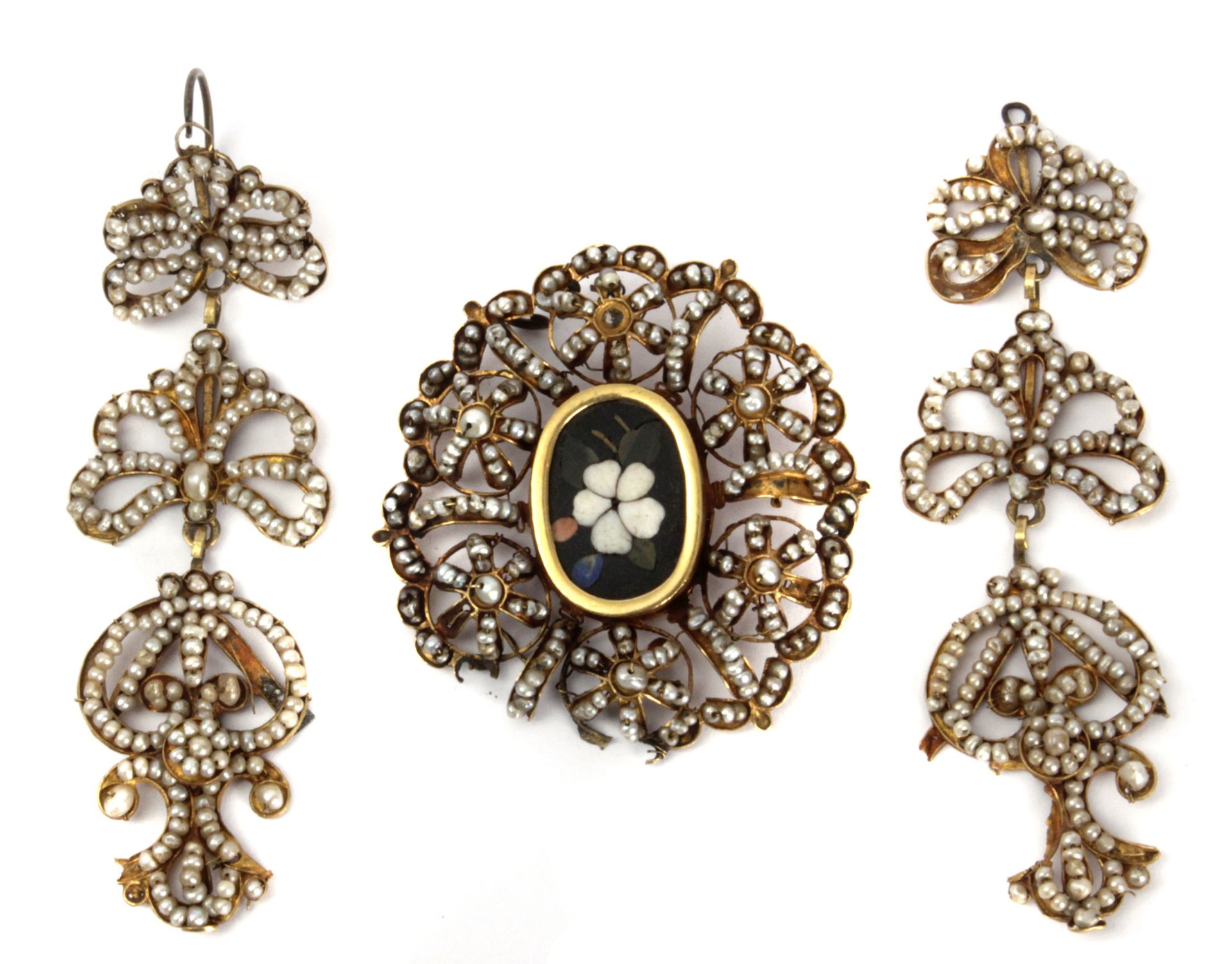 18th century Louis XV style Majorcan set of brooch and earrings