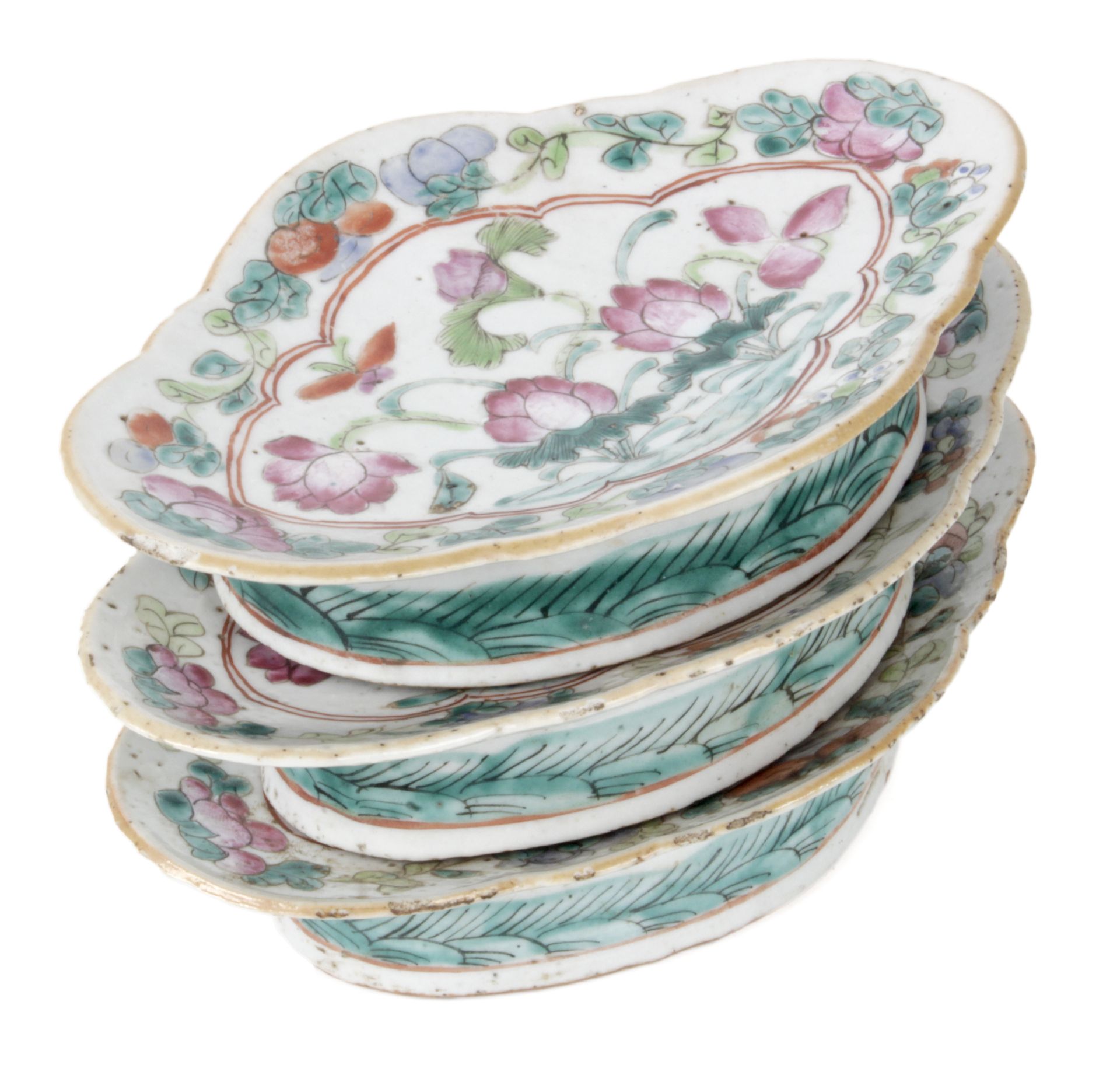 Three 19th century Chinese Qing-Tongzhi Famille Rose porcelain offering trays - Image 2 of 3