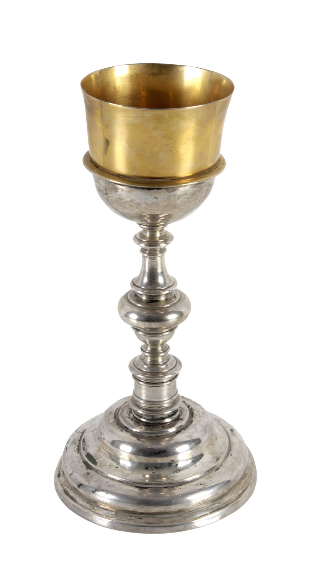 17th-18th centuries Spanish Baroque silver chalice with baluster steme