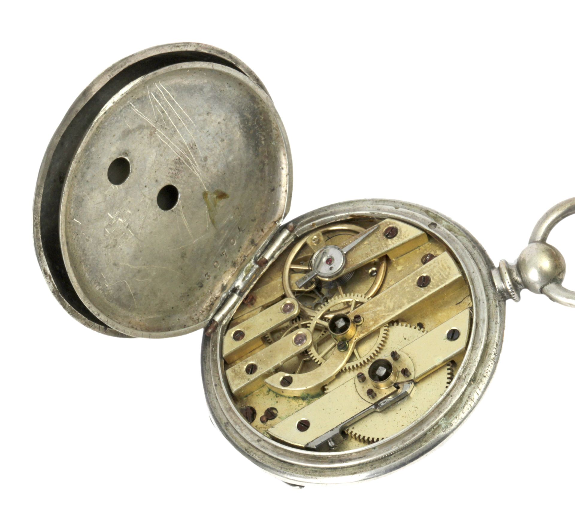 Late 19th century-early 20th century Swiss or French open face silver plated pocket watch - Bild 2 aus 2