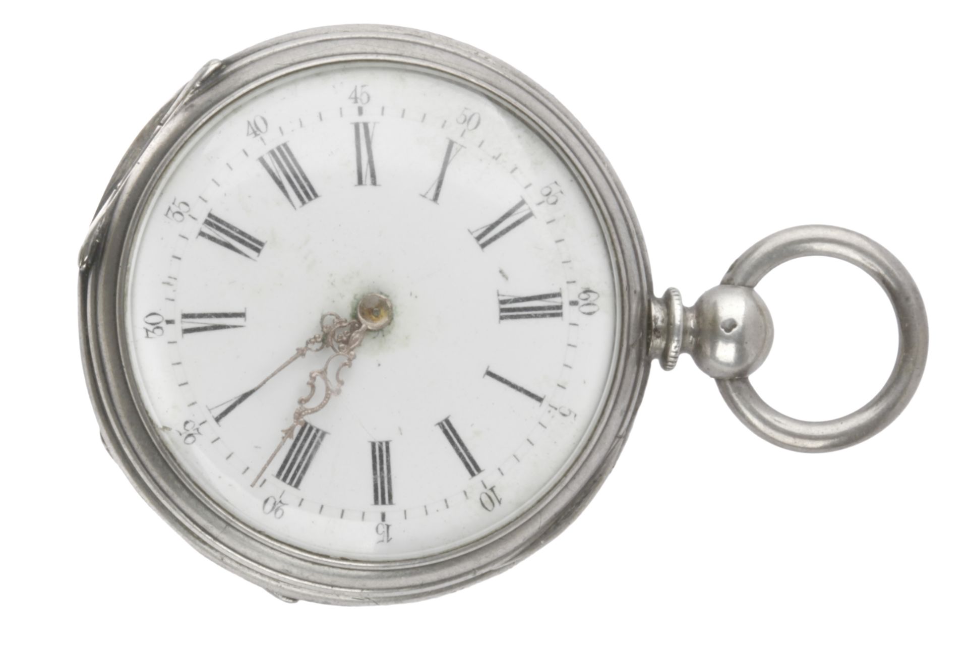 Late 19th century-early 20th century Swiss or French open face silver plated pocket watch