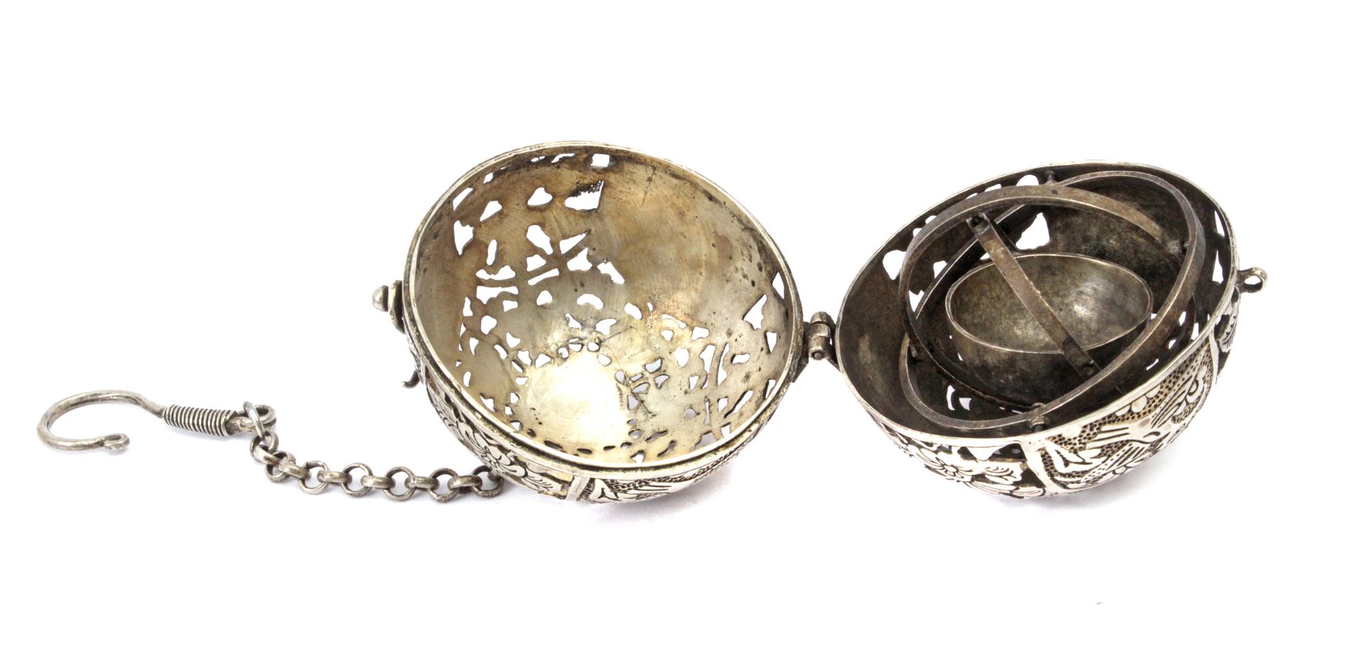 Early 20th century Chinese silver hanging censer/thurible - Image 3 of 4