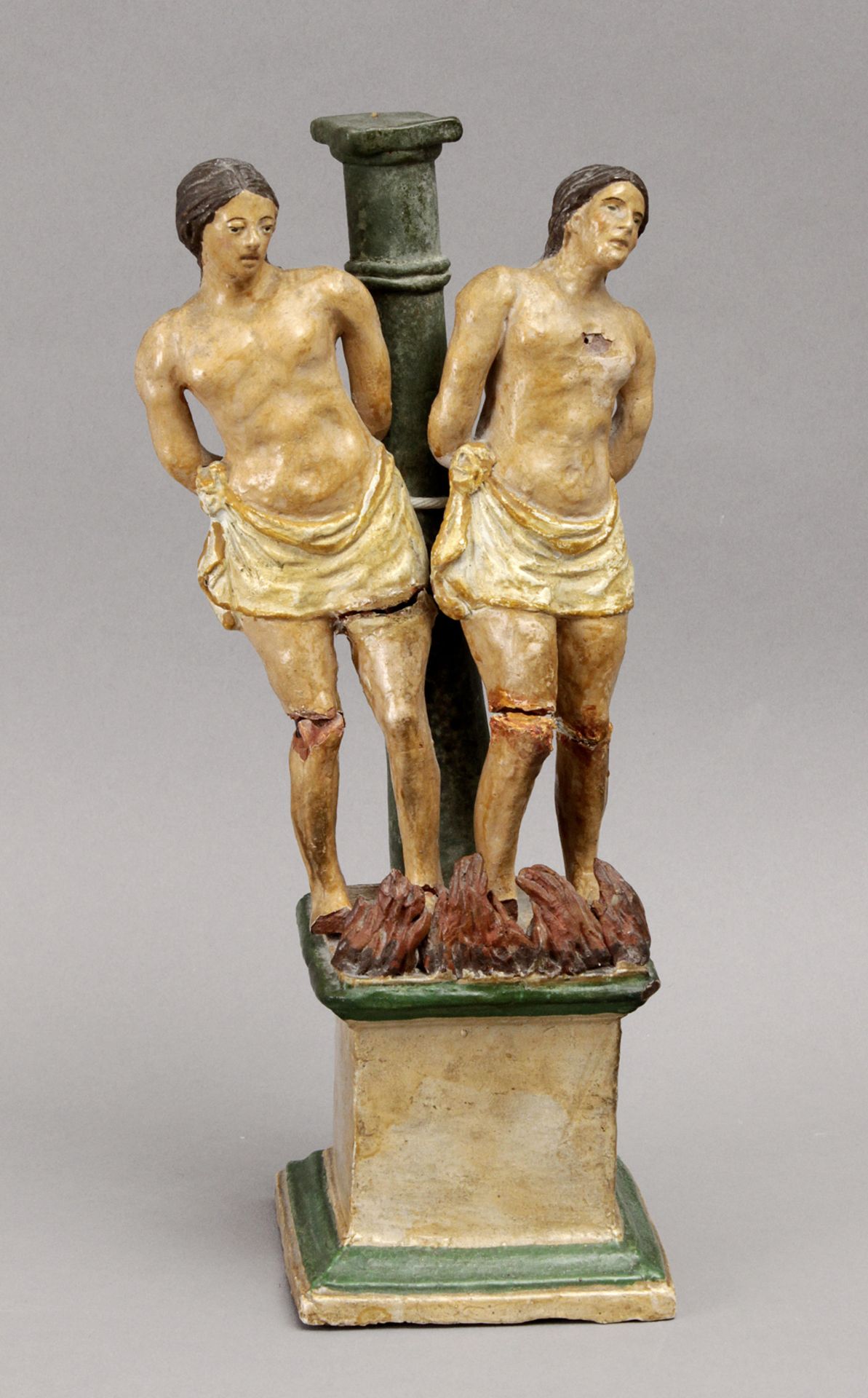 17th-18th centuries Colonial school, probably Viceroyalty of Peru terracotta sculpture of two Incas