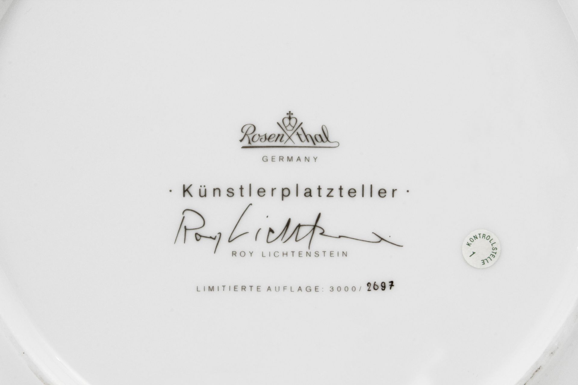 Roy Lichtenstein. Decorative plate in Rosenthal porcelain - Bild 3 aus 3